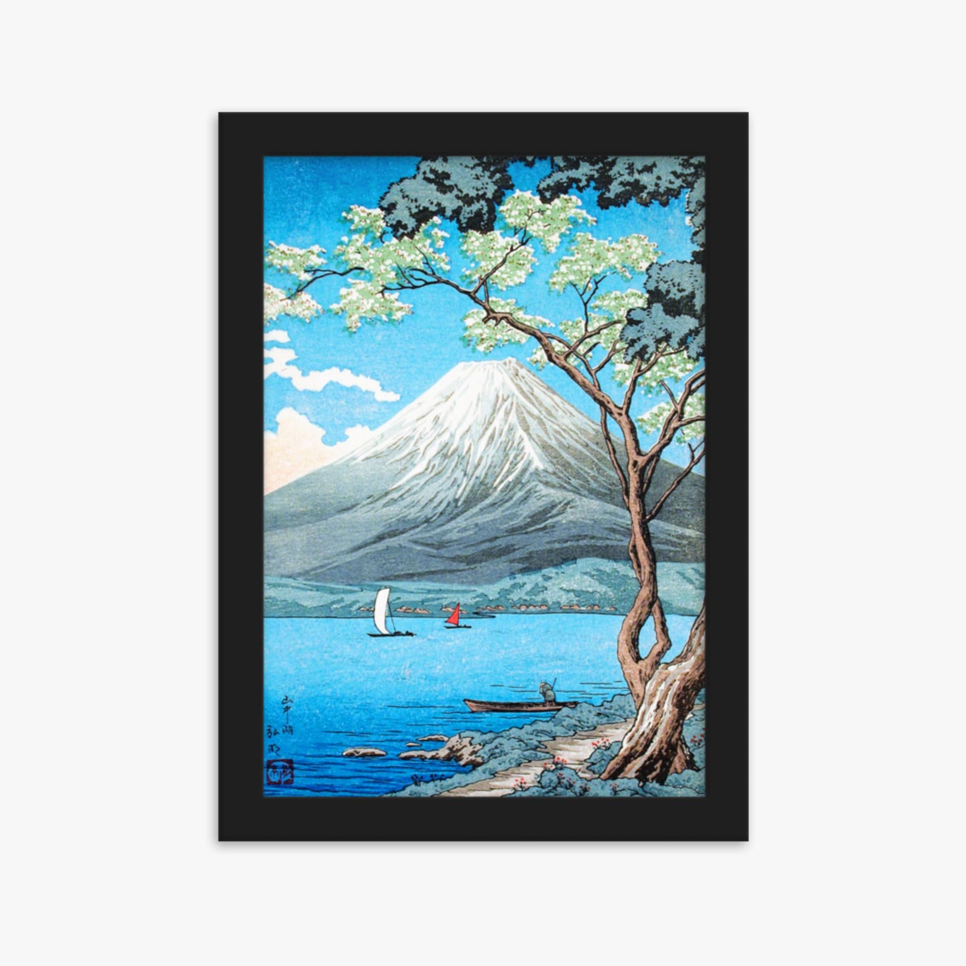 Takahashi Hiroaki (Shōtei) - Mount Fuji from Lake Yamanaka 21x30 cm Poster With Black Frame