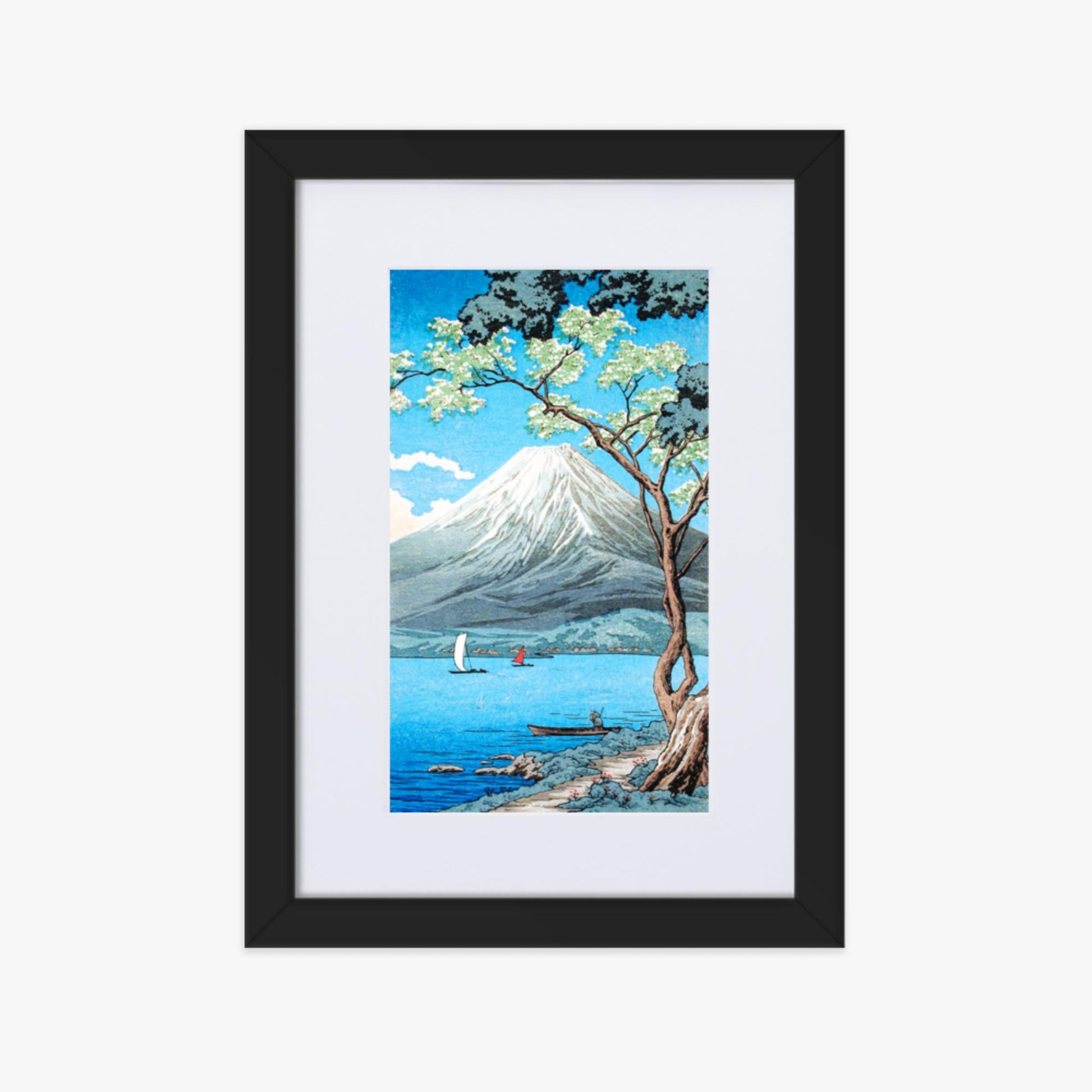 Takahashi Hiroaki (Shōtei) - Mount Fuji from Lake Yamanaka 21x30 cm Poster With Black Frame