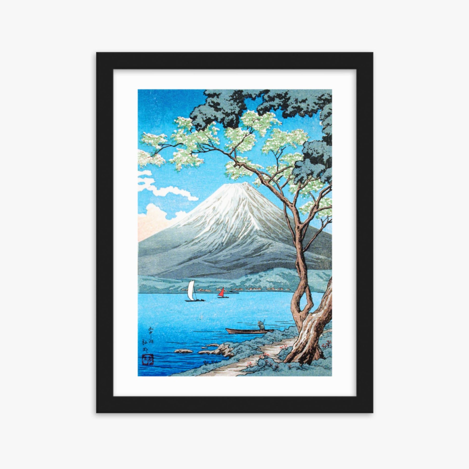 Takahashi Hiroaki (Shōtei) - Mount Fuji from Lake Yamanaka 30x40 cm Poster With Black Frame