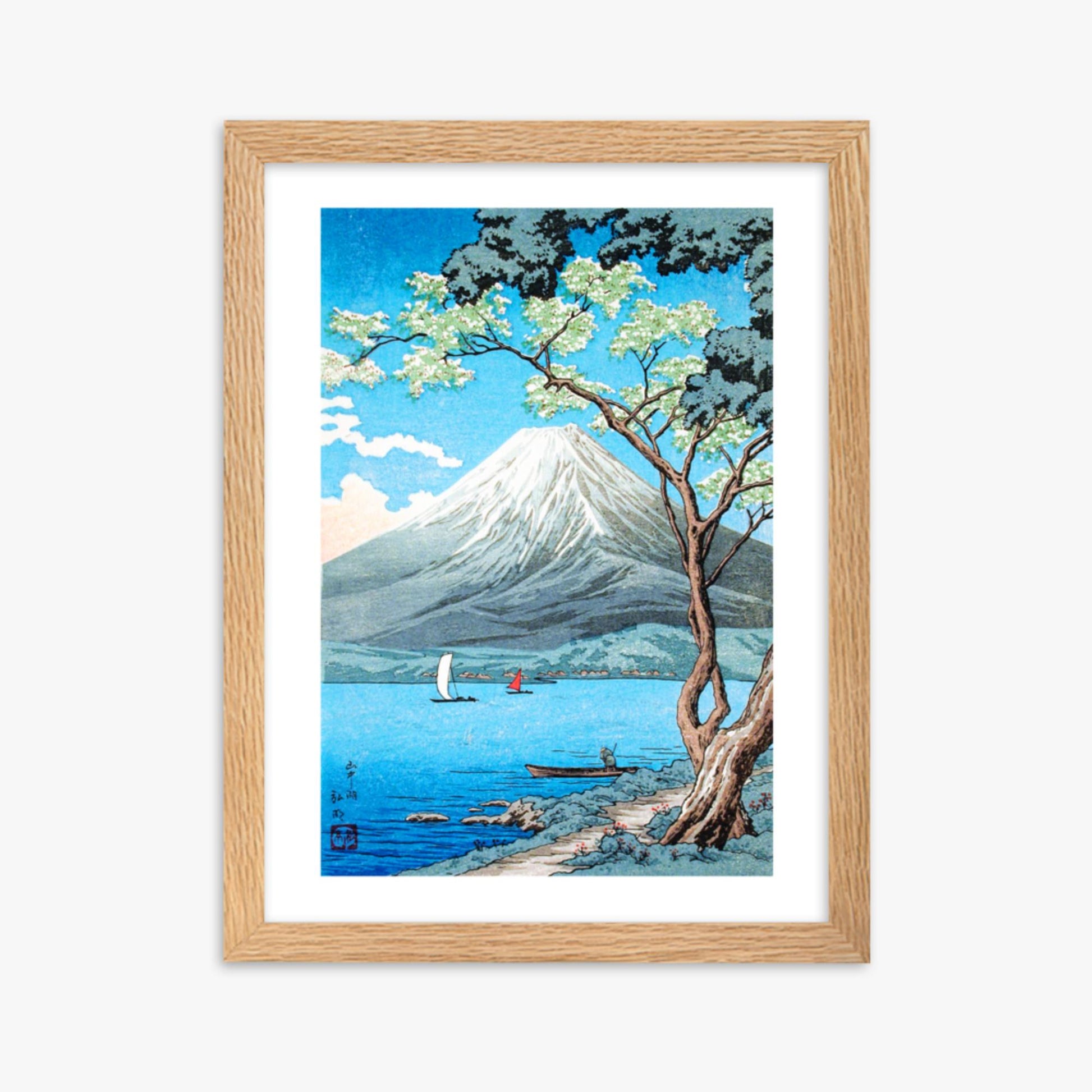 Takahashi Hiroaki (Shōtei) - Mount Fuji from Lake Yamanaka 30x40 cm Poster With Oak Frame