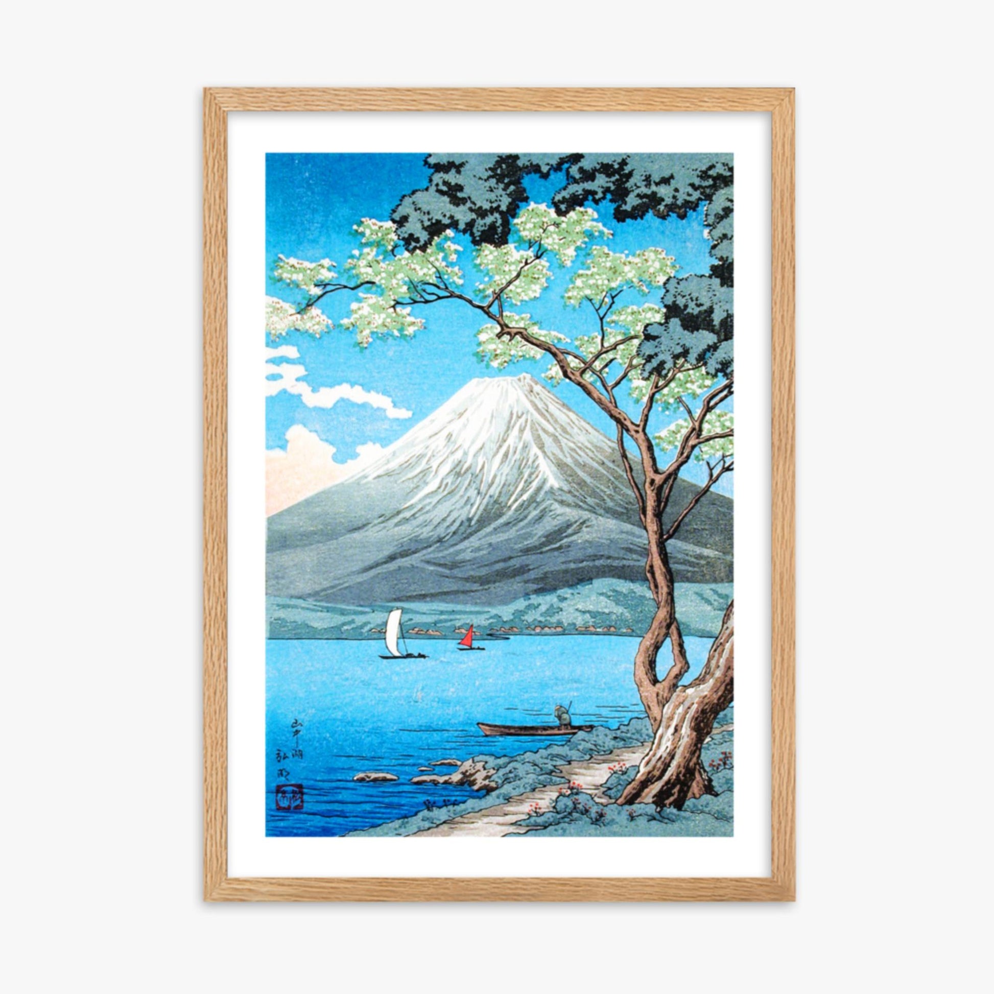 Takahashi Hiroaki (Shōtei) - Mount Fuji from Lake Yamanaka 50x70 cm Poster With Oak Frame