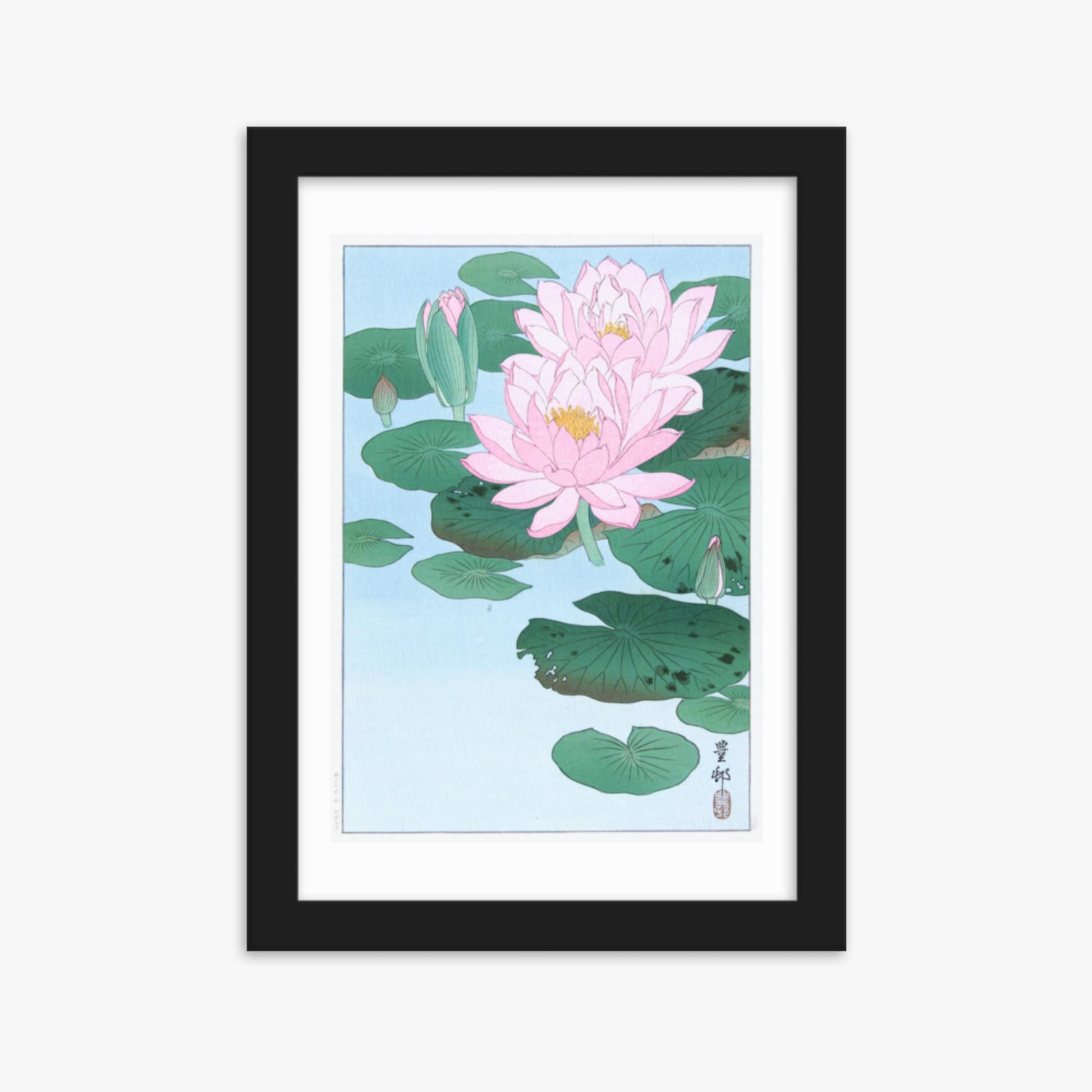 Ohara Koson - Water Lily 21x30 cm Poster With Black Frame