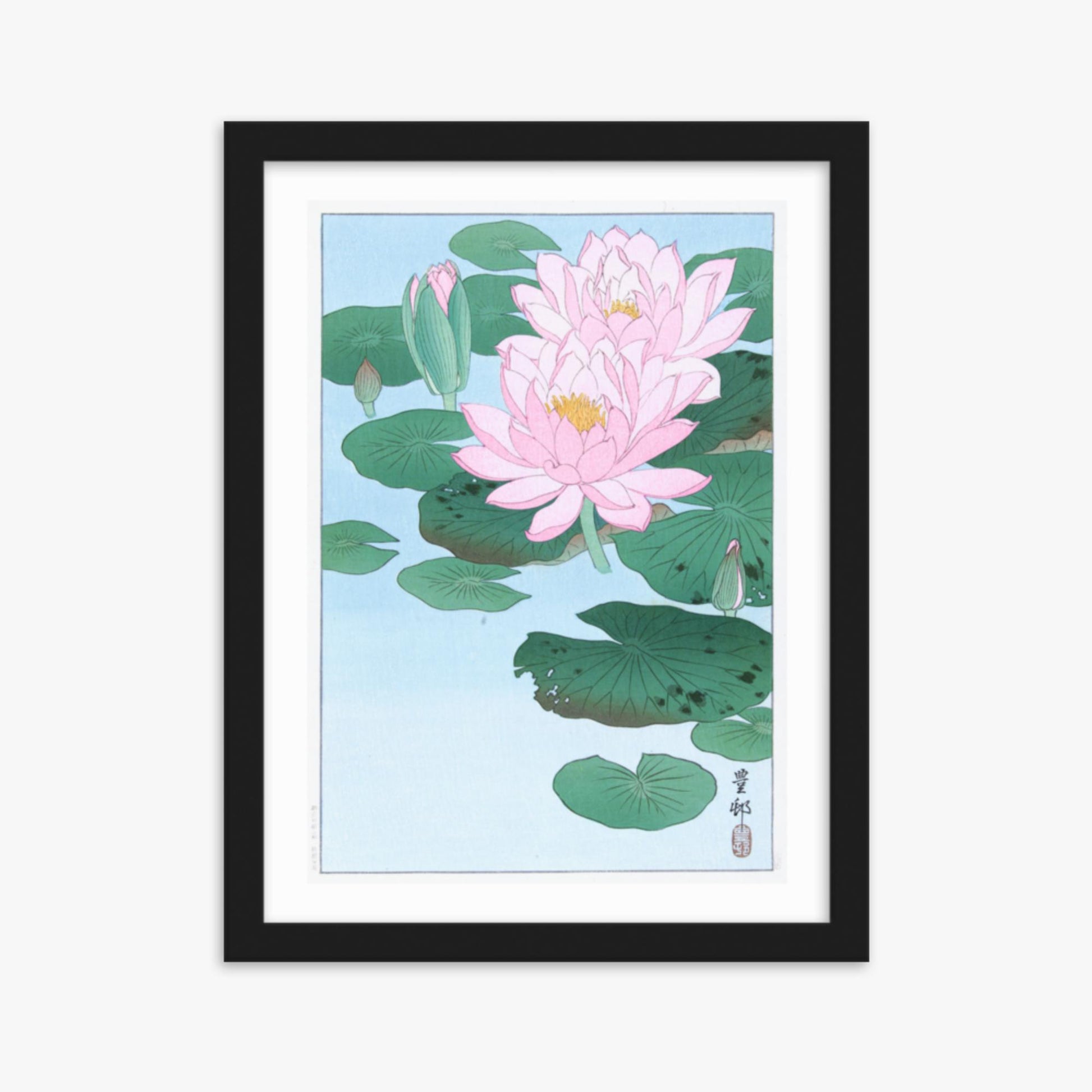 Ohara Koson - Water Lily 30x40 cm Poster With Black Frame