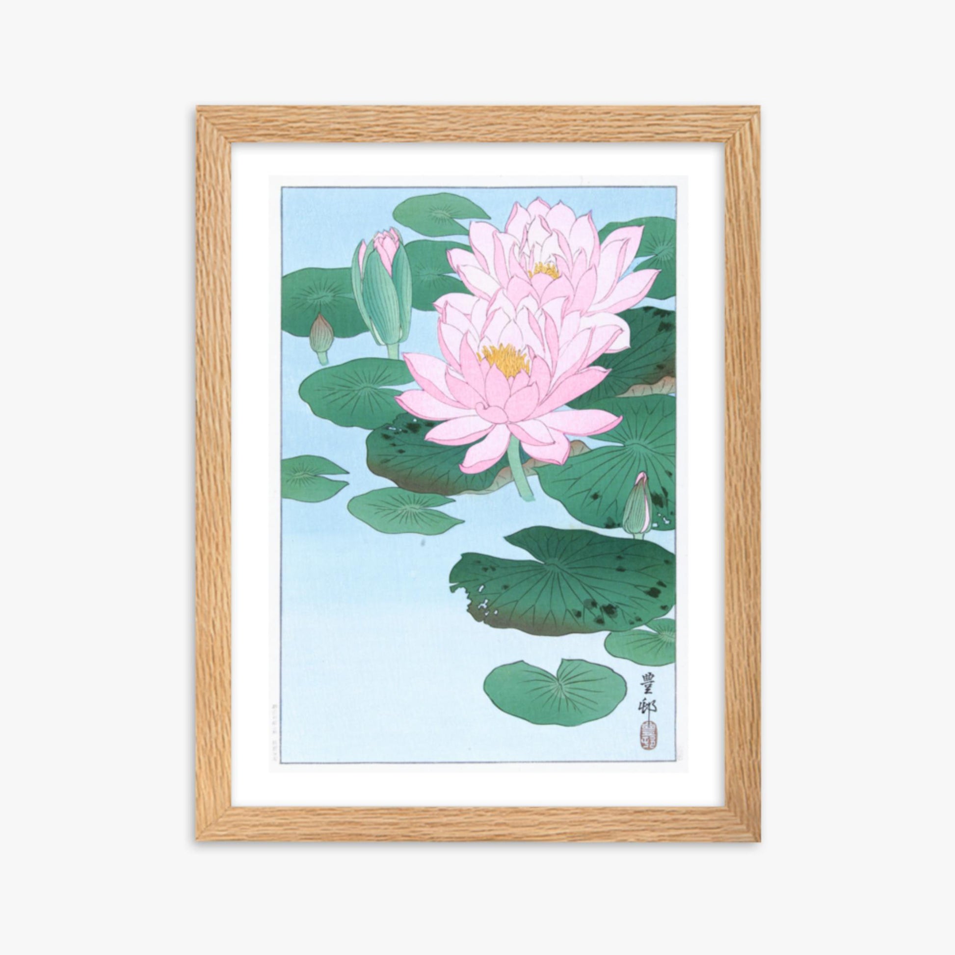 Ohara Koson - Water Lily 30x40 cm Poster With Oak Frame