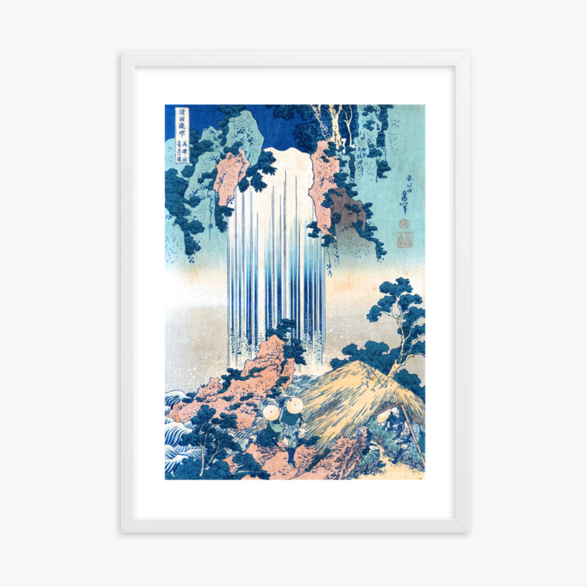 Katsushika Hokusai: Yoro Waterfall in Mino Province - 50x70 cm Poster With White Frame