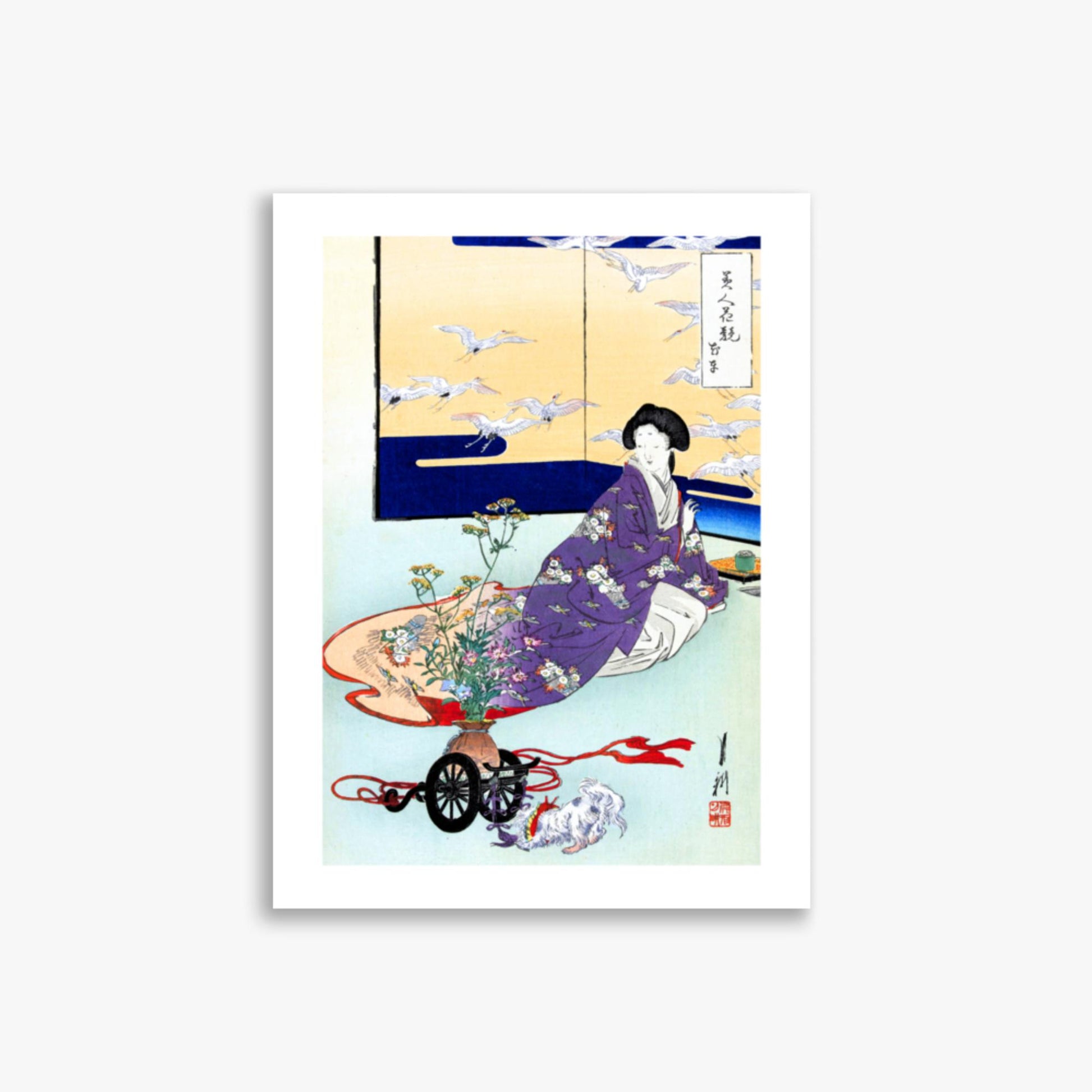 Ogata Gekko - Dog Playing with Flower Cart 30x40 cm Poster