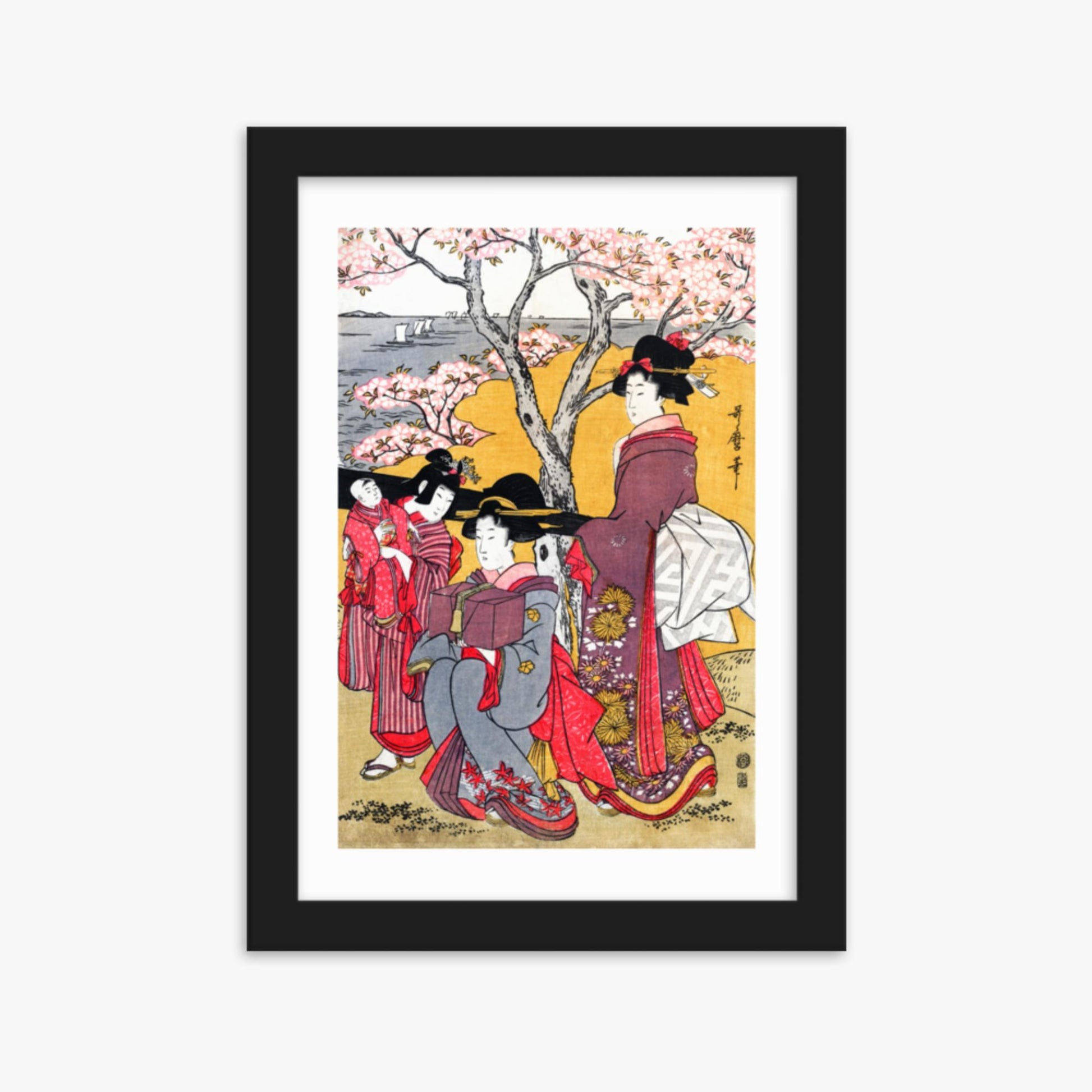 Kitagawa Utamaro - Cherry-viewing at Gotenyama 21x30 cm Poster With Black Frame