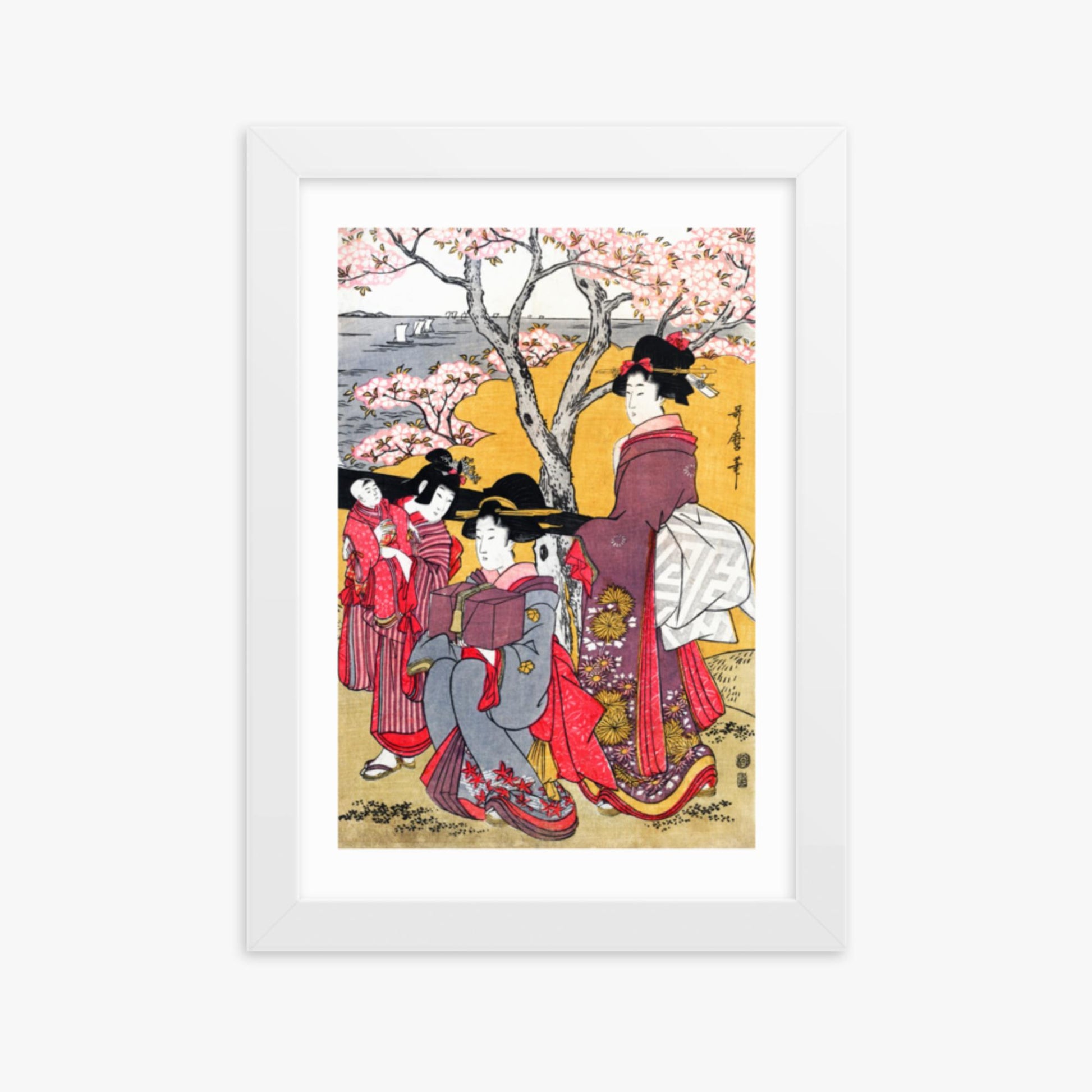 Kitagawa Utamaro - Cherry-viewing at Gotenyama 21x30 cm Poster With White Frame