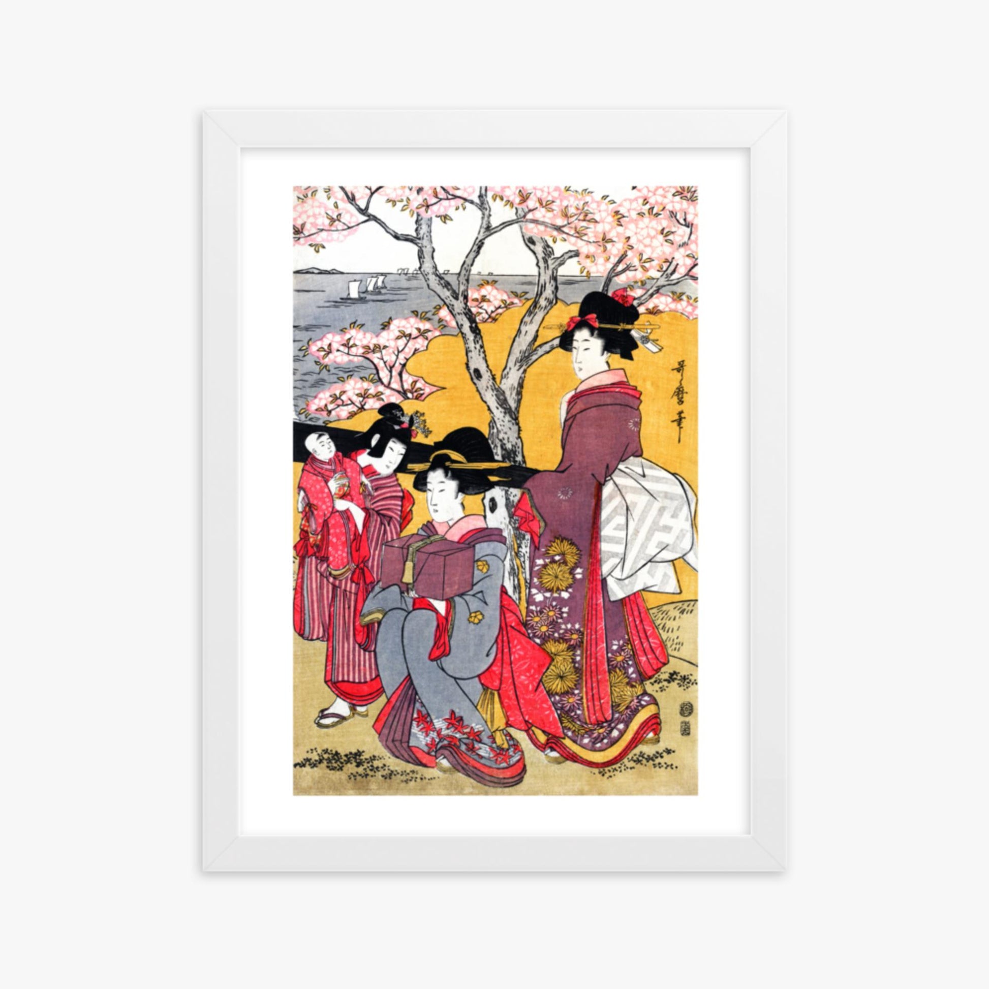 Kitagawa Utamaro - Cherry-viewing at Gotenyama 30x40 cm Poster With White Frame