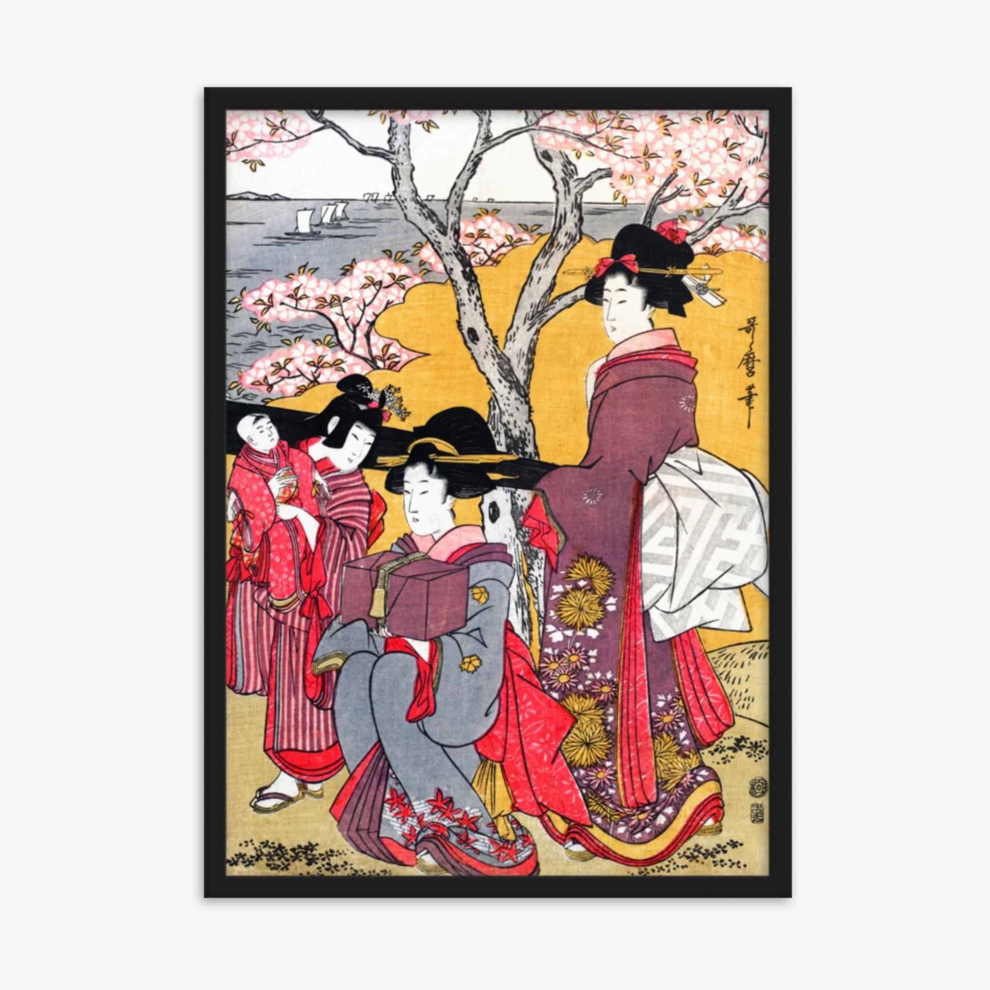 Kitagawa Utamaro - Cherry-viewing at Gotenyama 50x70 cm Poster With Black Frame