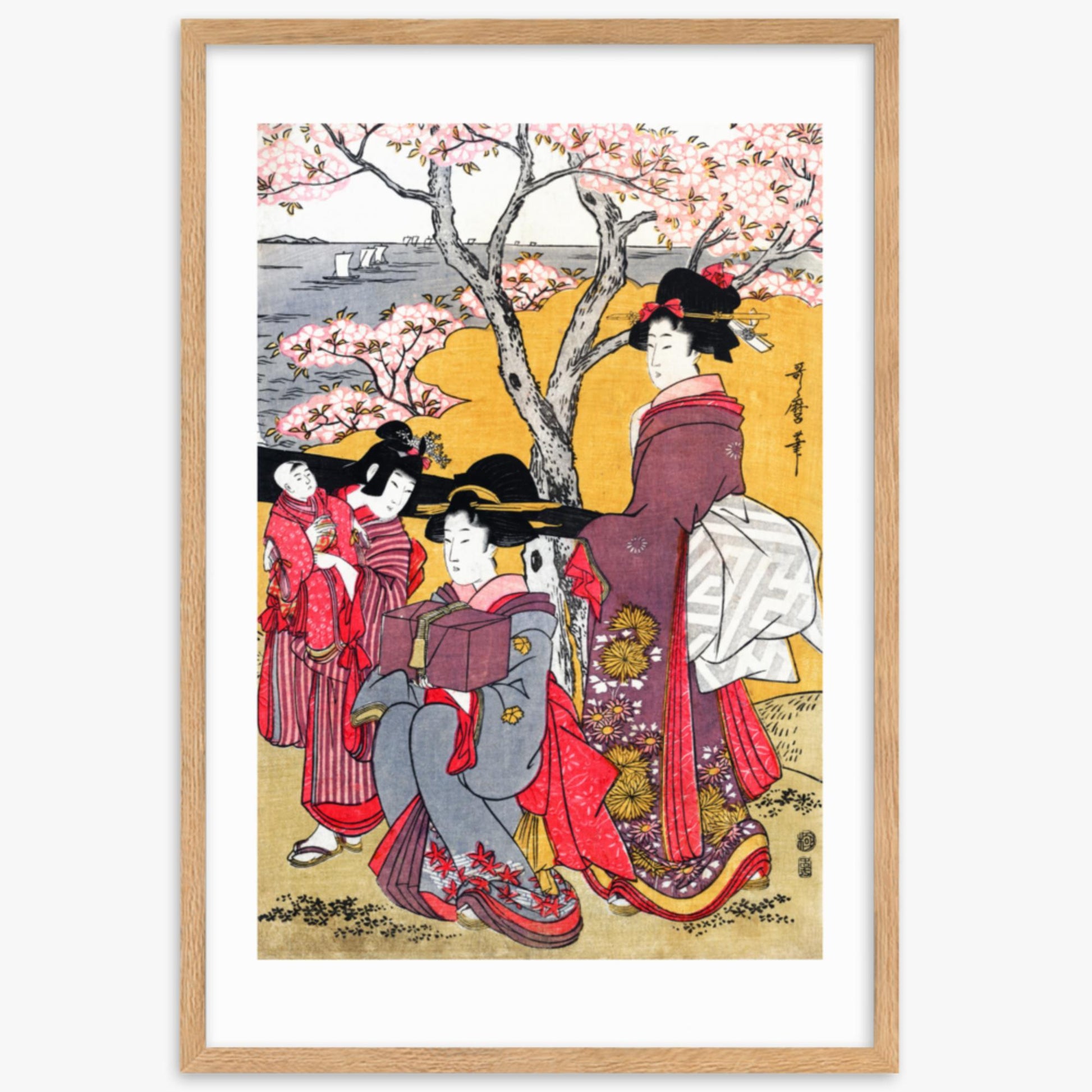 Kitagawa Utamaro - Cherry-viewing at Gotenyama 61x91 cm Poster With Oak Frame