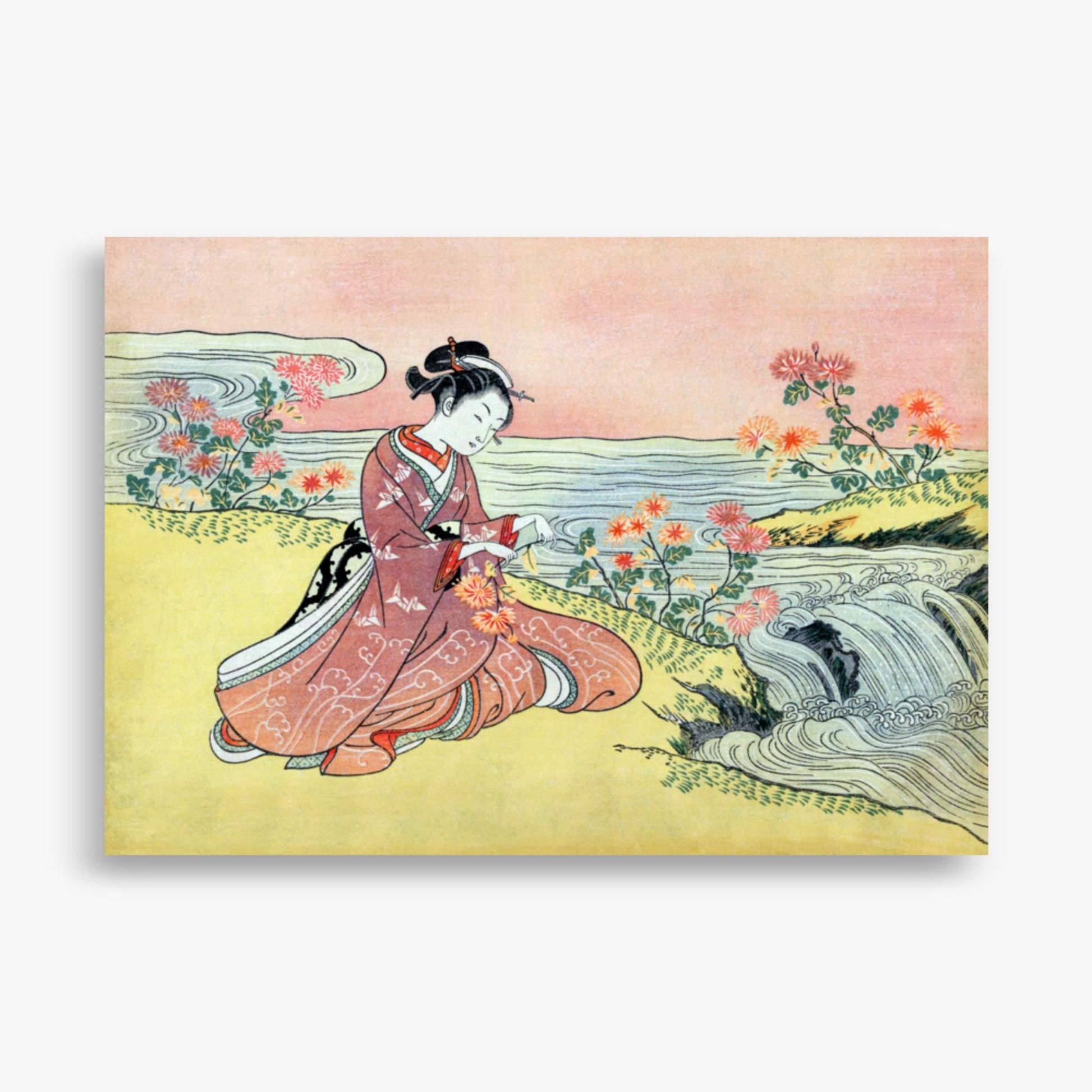 Suzuki Harunobu - Woman Picking Chrysanthemum 70x100 cm Poster