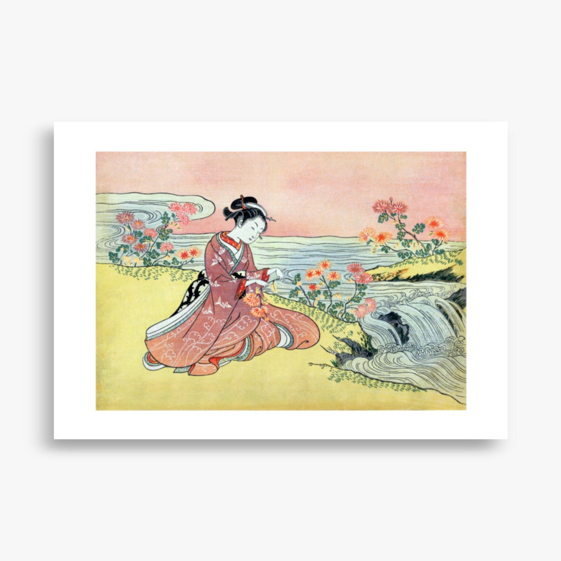 Suzuki Harunobu - Woman Picking Chrysanthemum 70x100 cm Poster