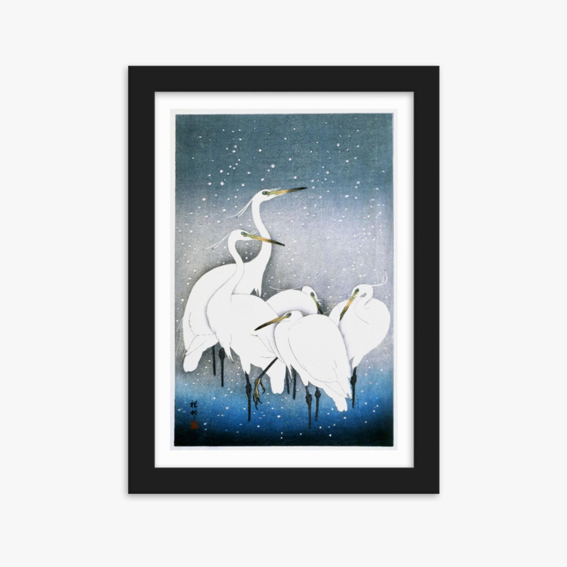 Ohara Koson - Egrets in the Snow 21x30 cm Poster With Black Frame