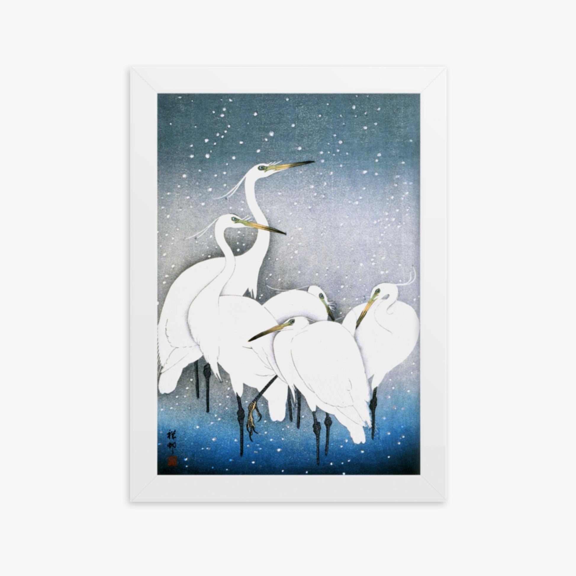 Ohara Koson - Egrets in the Snow 21x30 cm Poster With White Frame