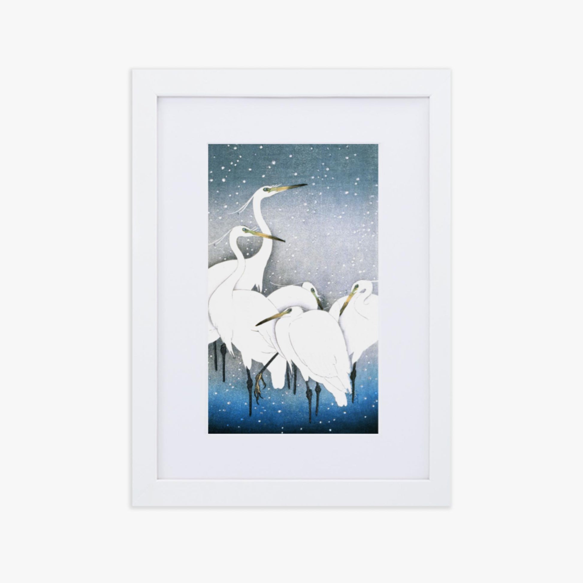 Ohara Koson - Egrets in the Snow 21x30 cm Poster With White Frame