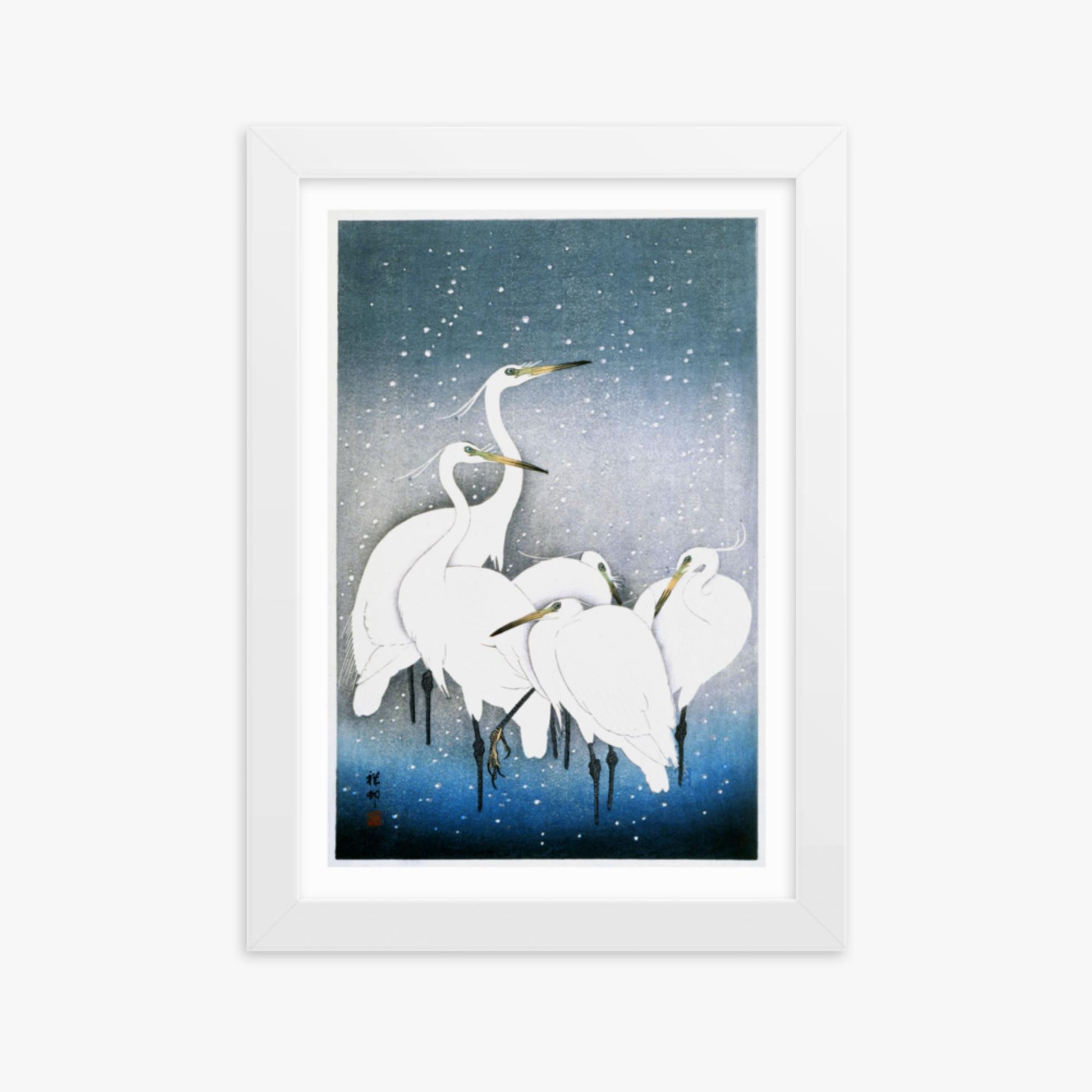 Ohara Koson - Egrets in the Snow 21x30 cm Poster With White Frame