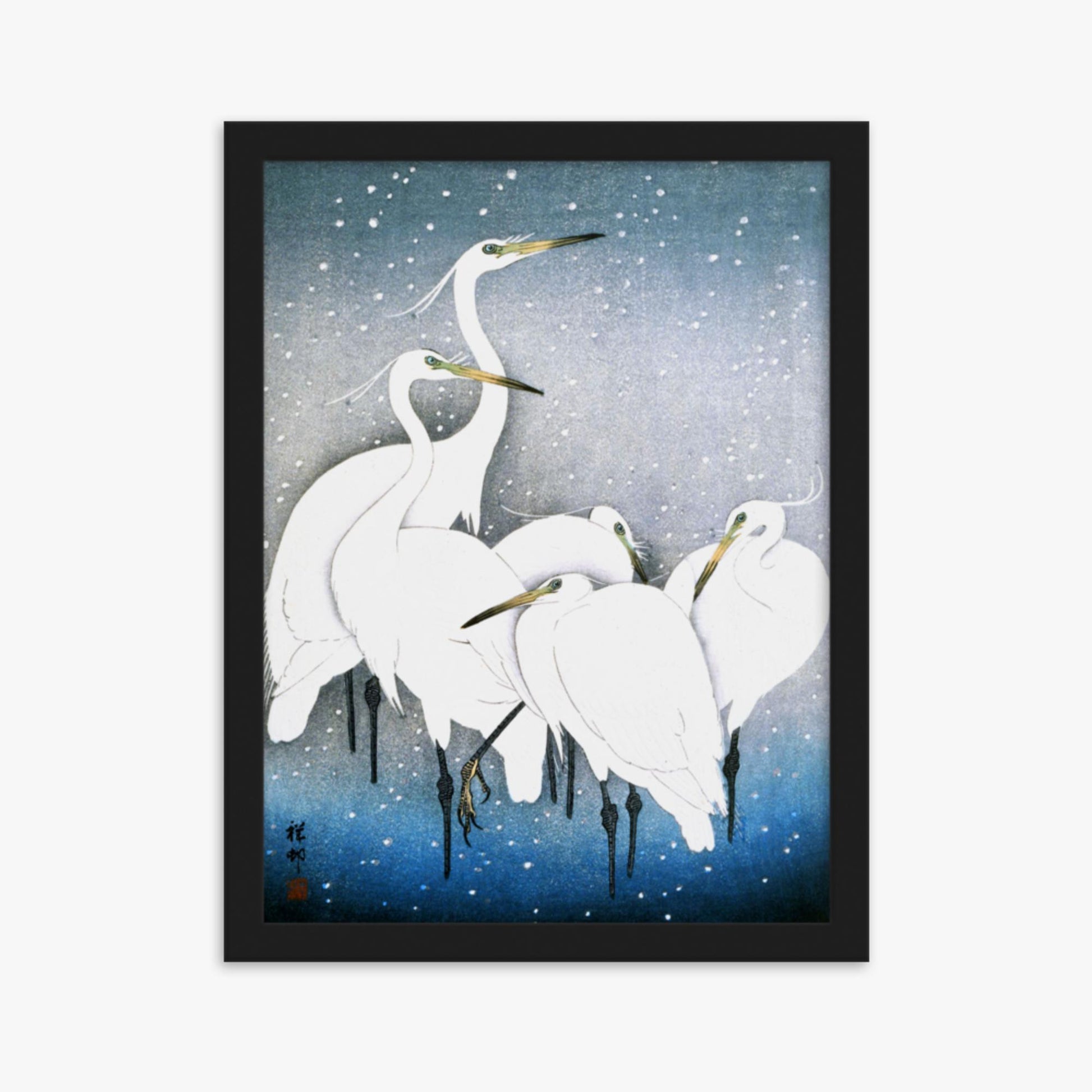 Ohara Koson - Egrets in the Snow 30x40 cm Poster With Black Frame