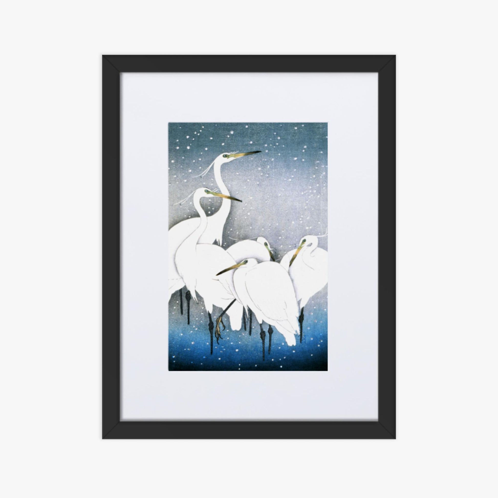 Ohara Koson - Egrets in the Snow 30x40 cm Poster With Black Frame