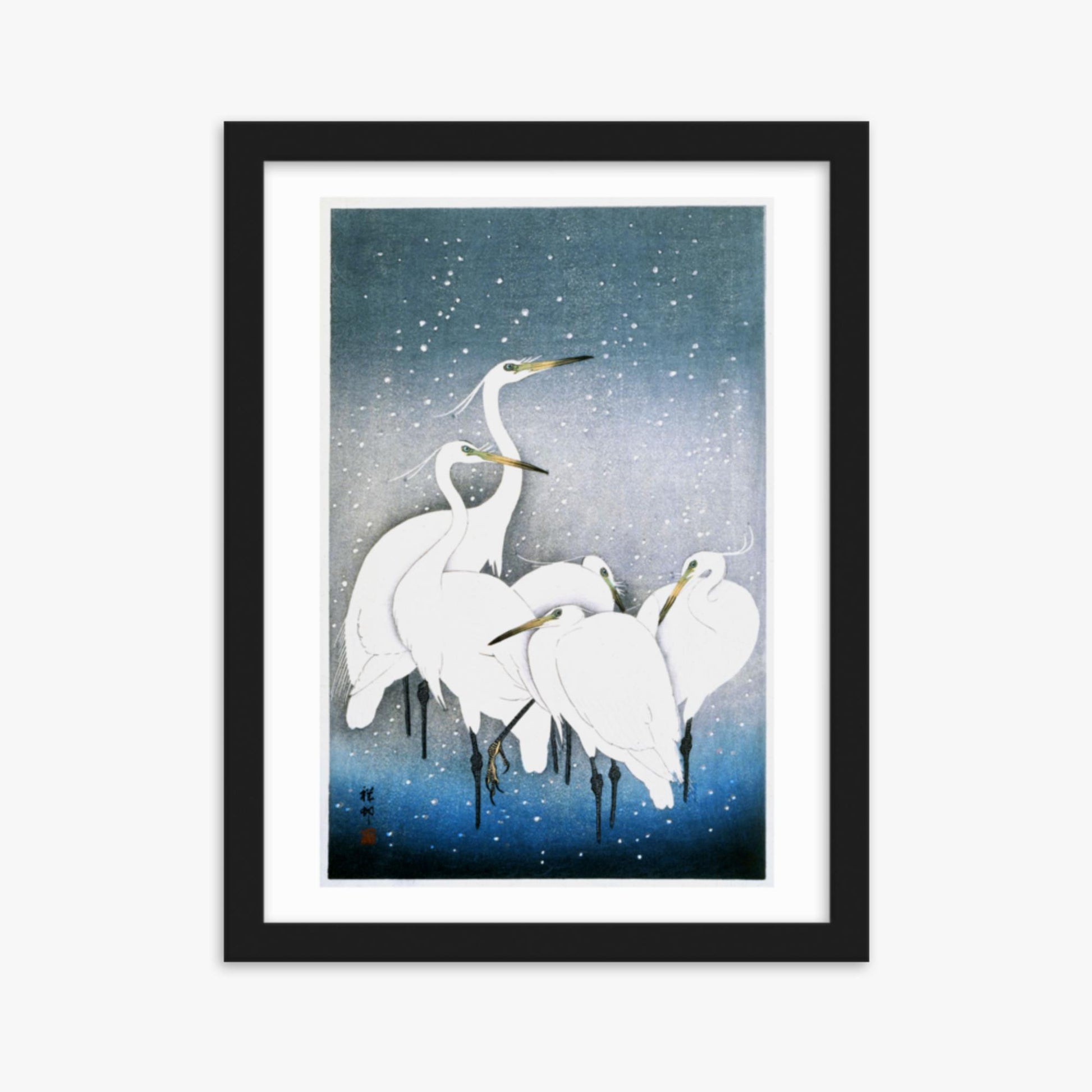 Ohara Koson - Egrets in the Snow 30x40 cm Poster With Black Frame