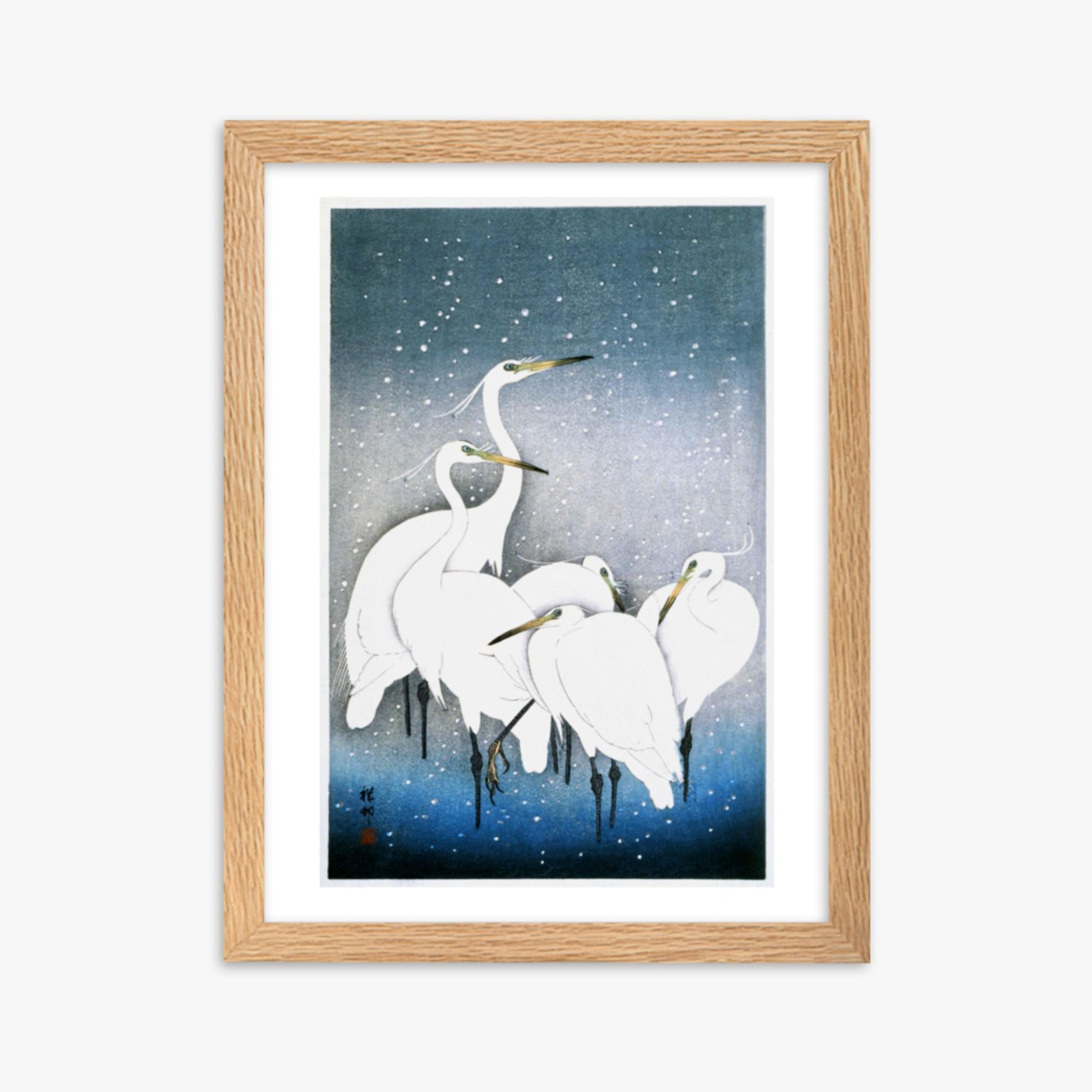 Ohara Koson - Egrets in the Snow 30x40 cm Poster With Oak Frame