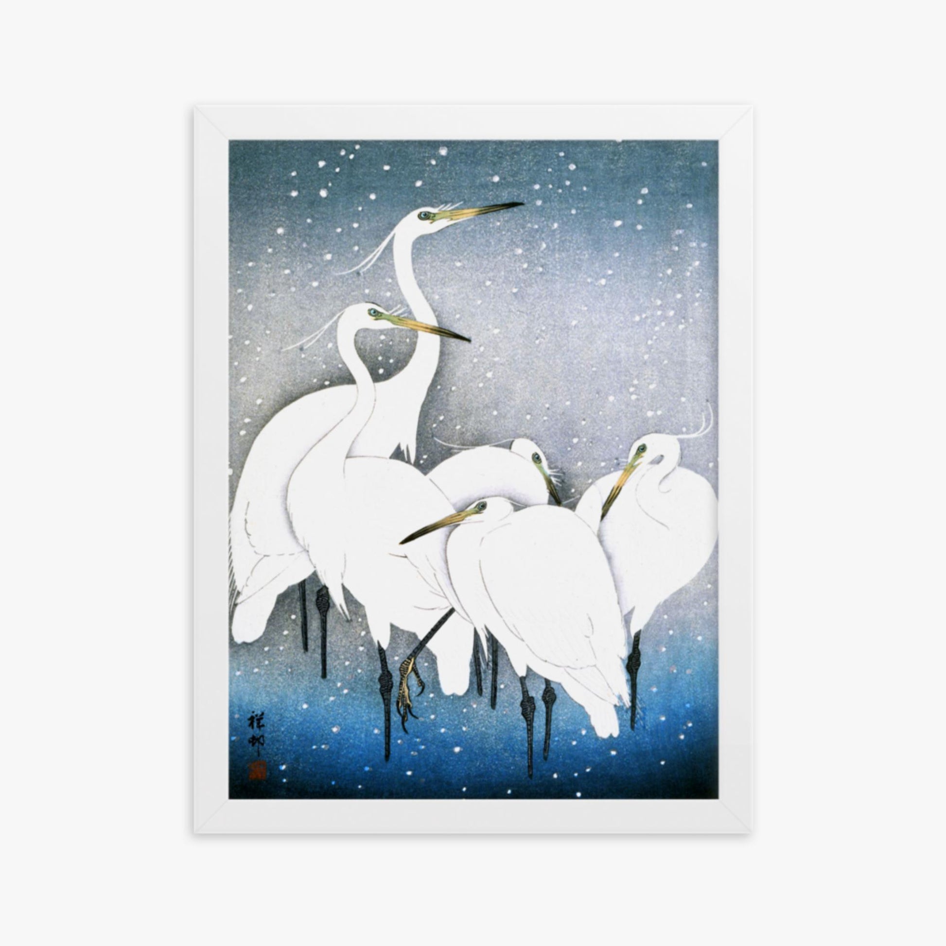 Ohara Koson - Egrets in the Snow 30x40 cm Poster With White Frame