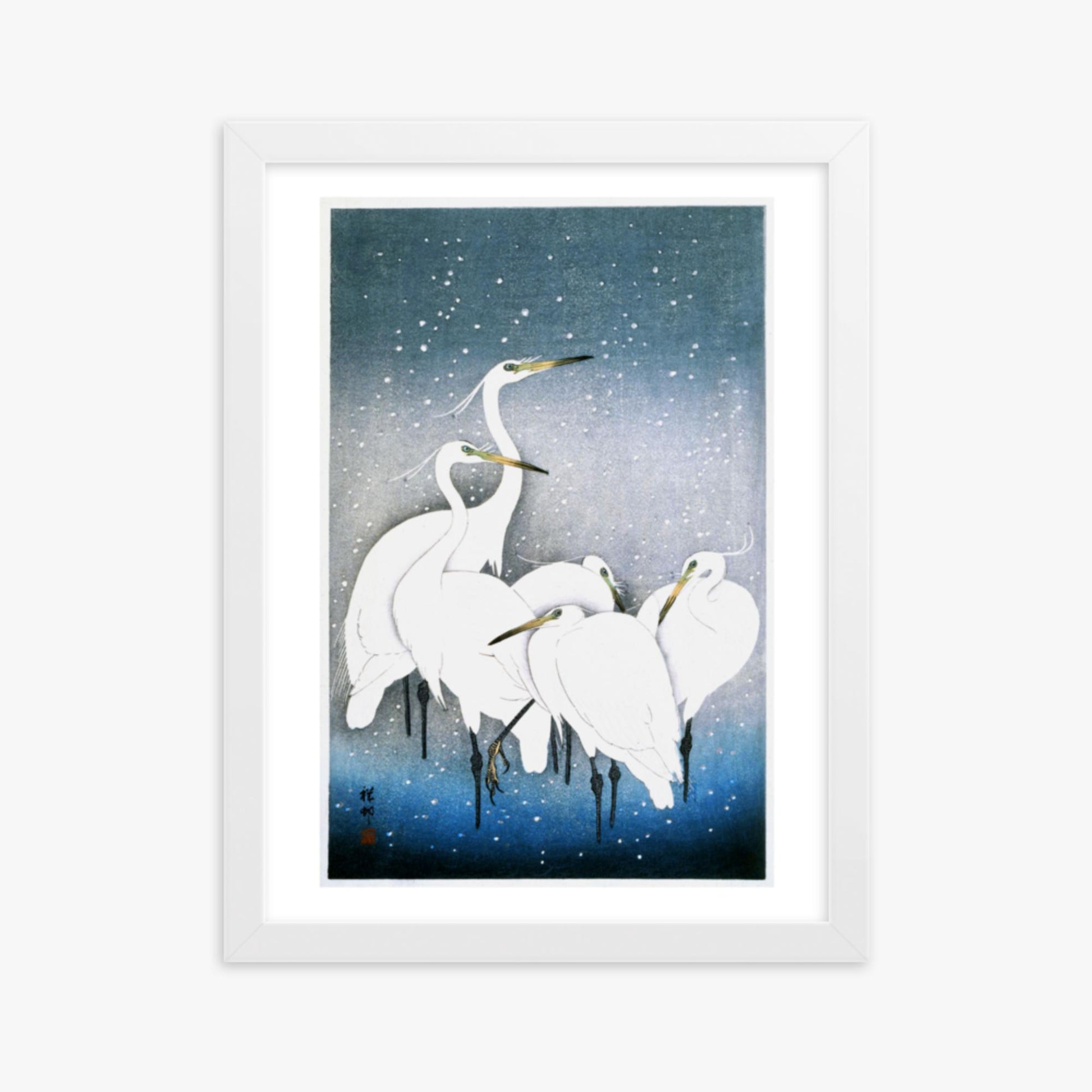 Ohara Koson - Egrets in the Snow 30x40 cm Poster With White Frame