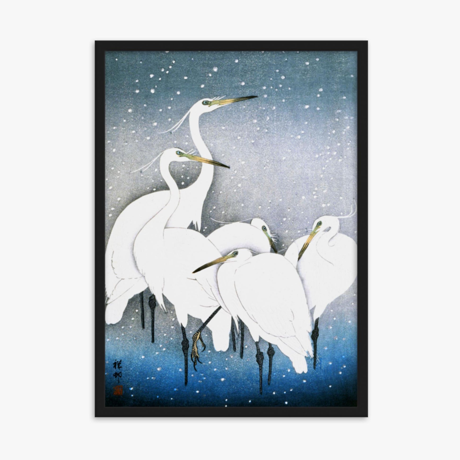 Ohara Koson - Egrets in the Snow 50x70 cm Poster With Black Frame