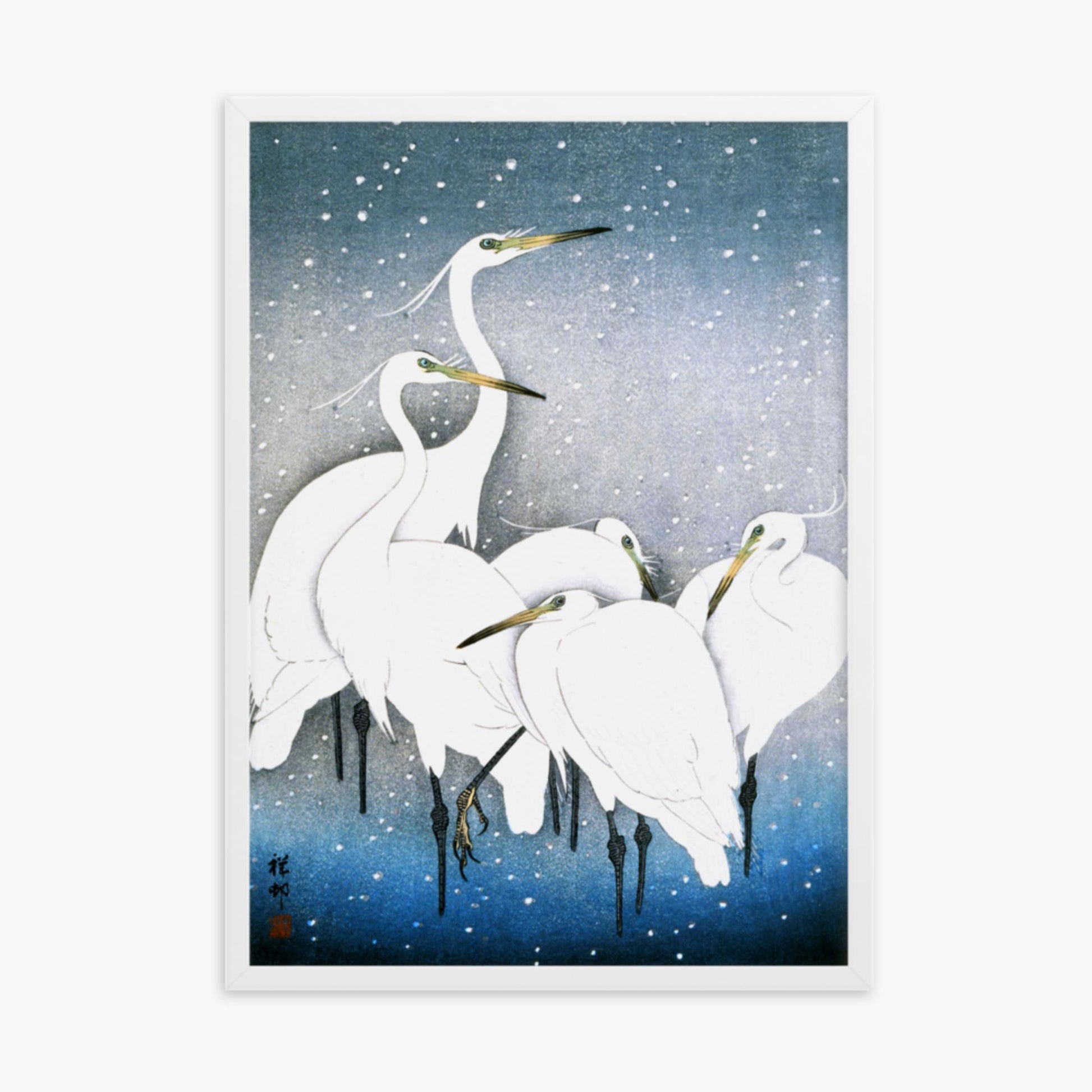 Ohara Koson - Egrets in the Snow 50x70 cm Poster With White Frame