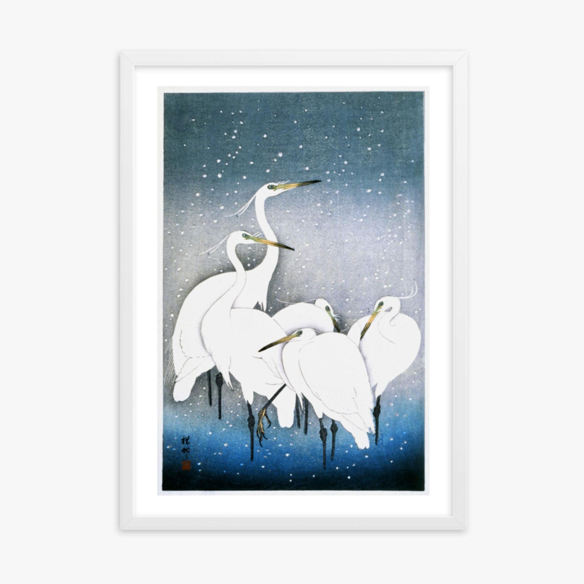 Ohara Koson - Egrets in the Snow 50x70 cm Poster With White Frame