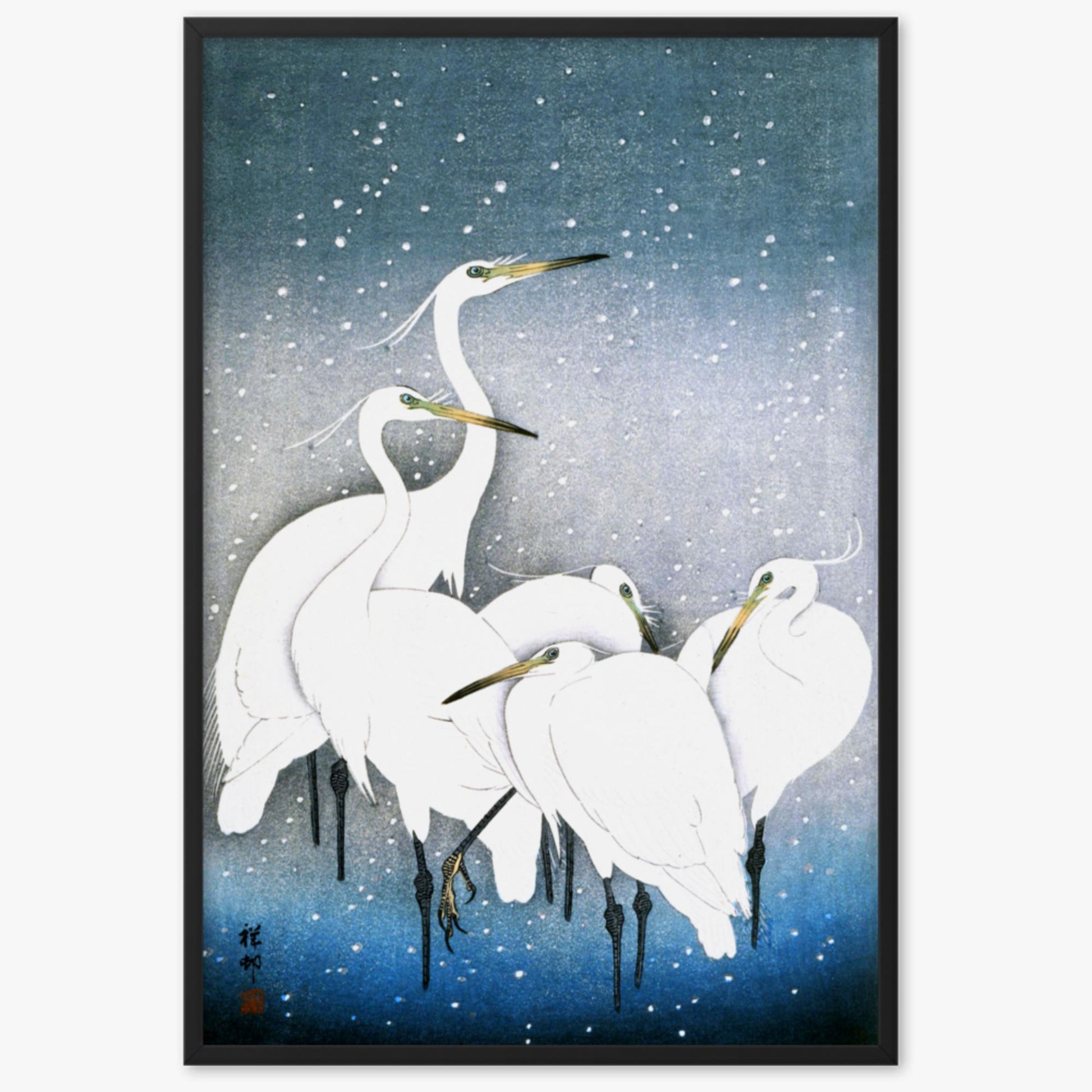 Ohara Koson - Egrets in the Snow 61x91 cm Poster With Black Frame