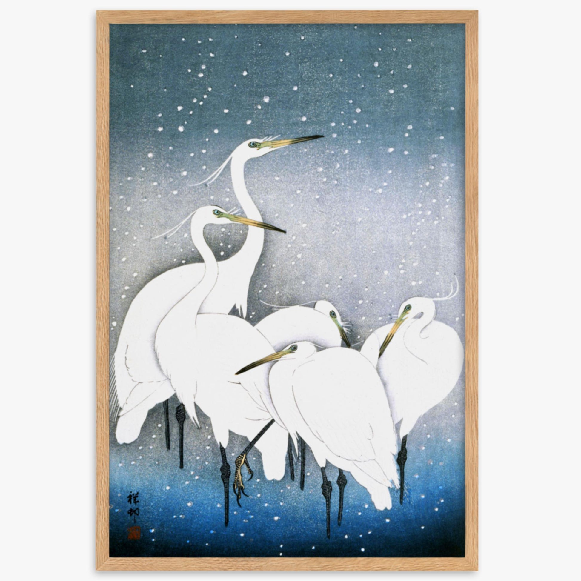 Ohara Koson - Egrets in the Snow 61x91 cm Poster With Oak Frame