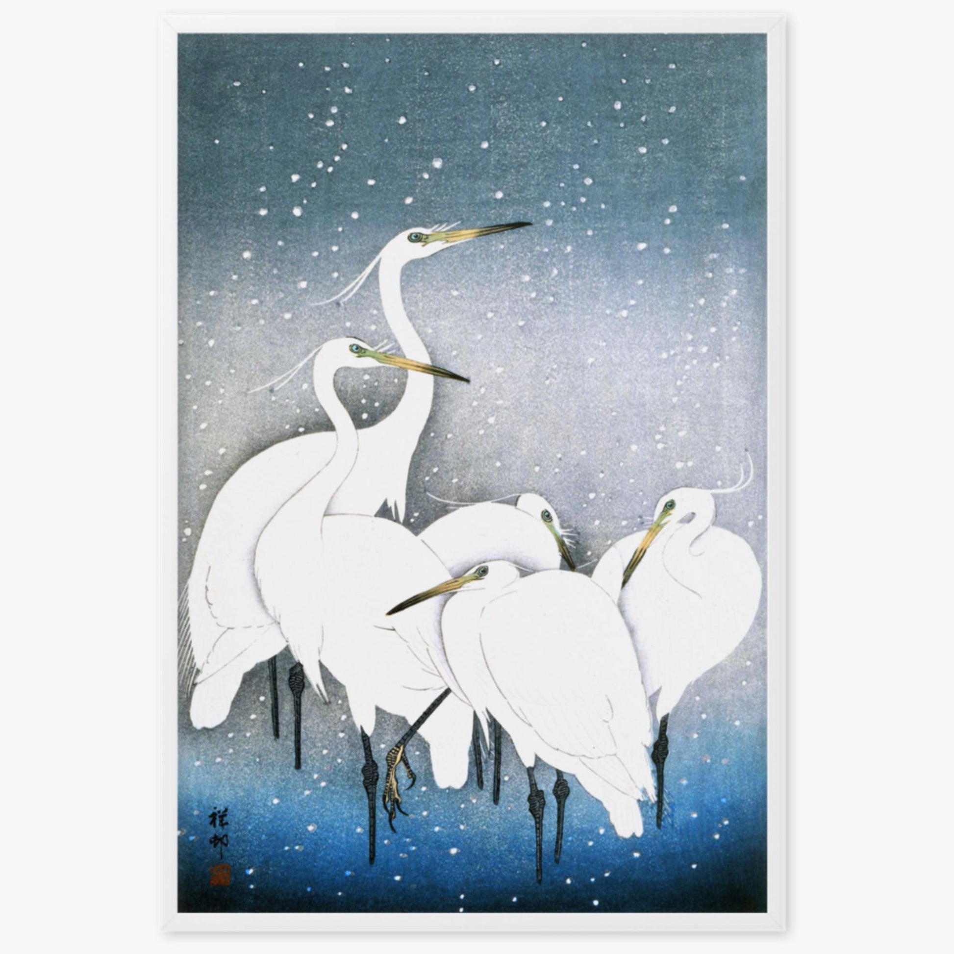 Ohara Koson - Egrets in the Snow 61x91 cm Poster With White Frame