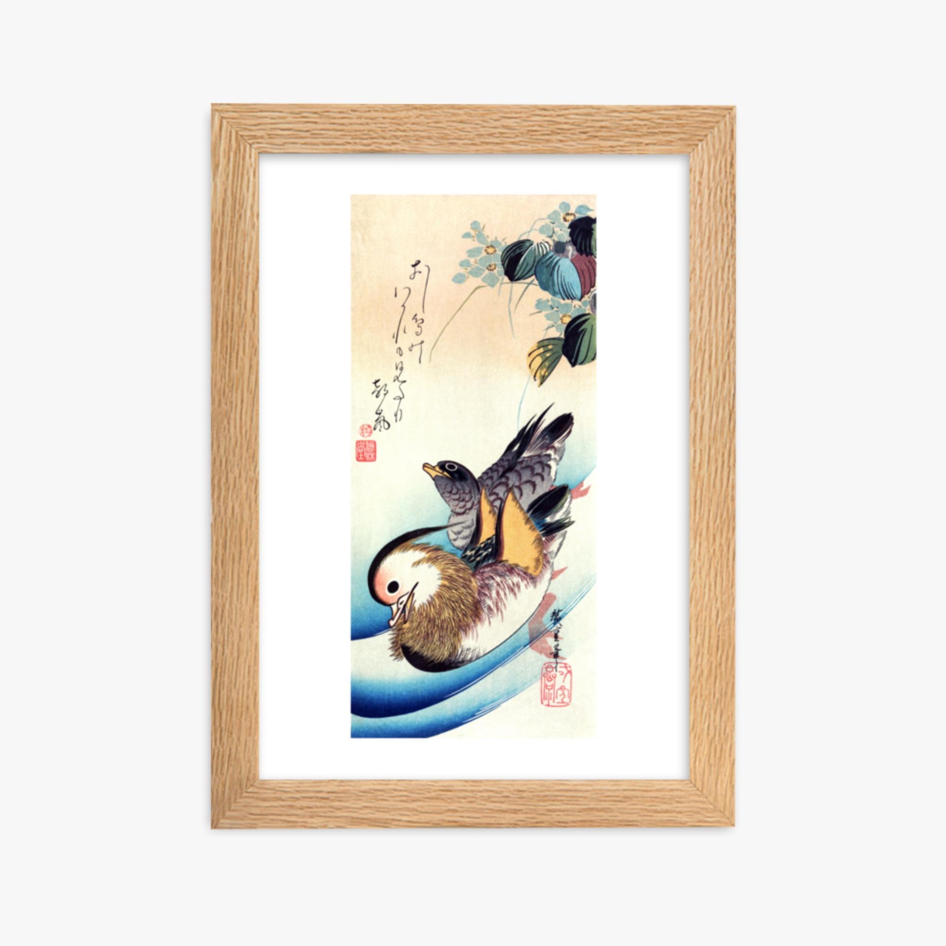 Utagawa Hiroshige - Two Mandarin Ducks 21x30 cm Poster With Oak Frame