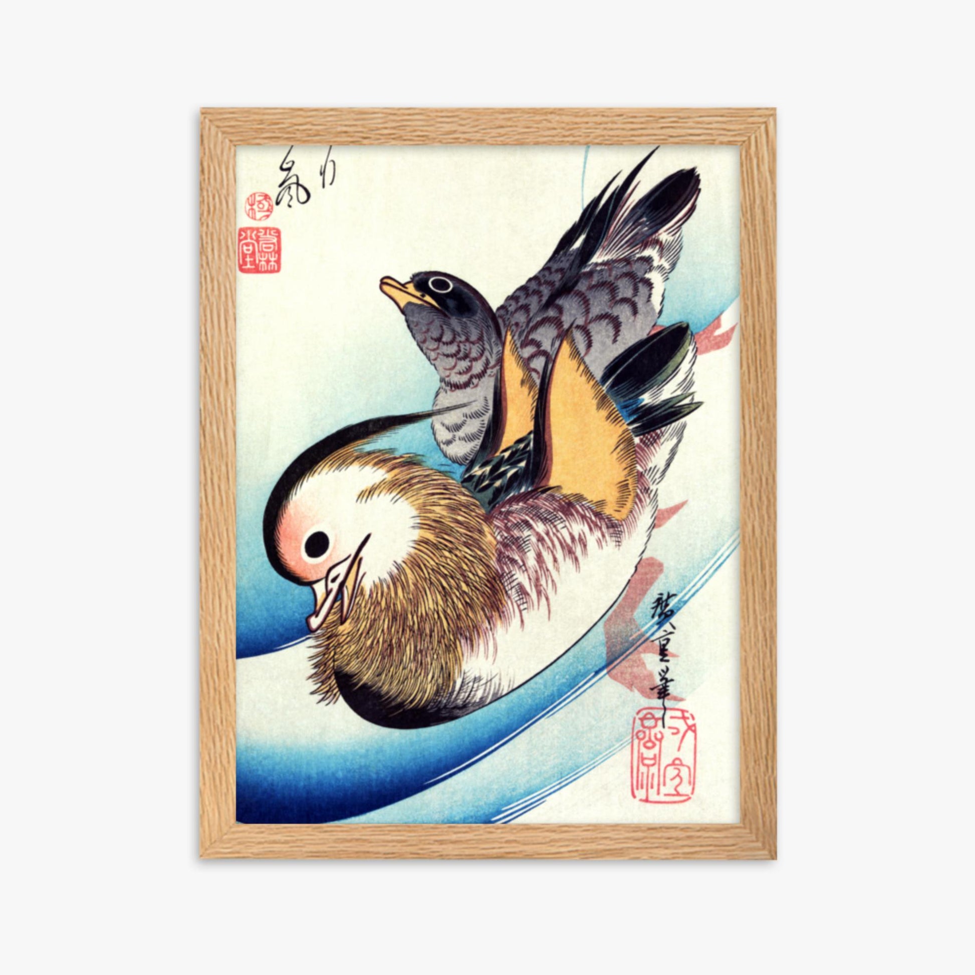 Utagawa Hiroshige - Two Mandarin Ducks 30x40 cm Poster With Oak Frame