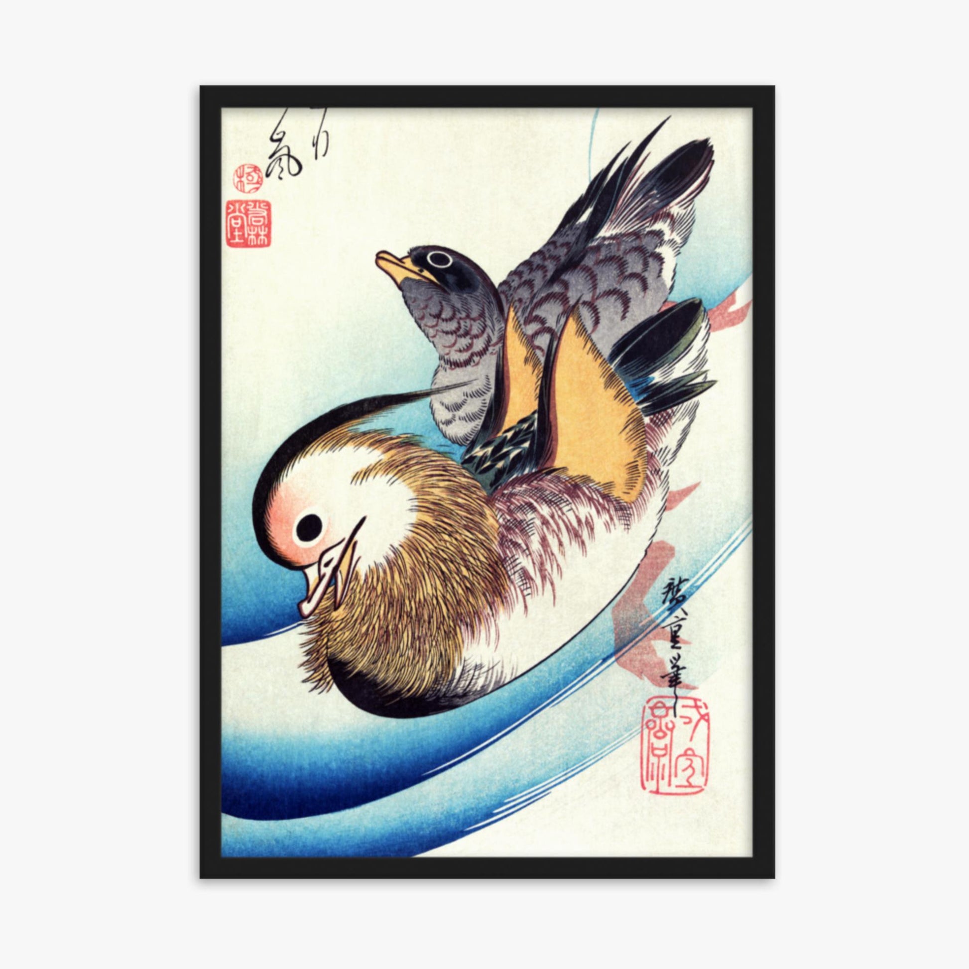 Utagawa Hiroshige - Two Mandarin Ducks 50x70 cm Poster With Black Frame