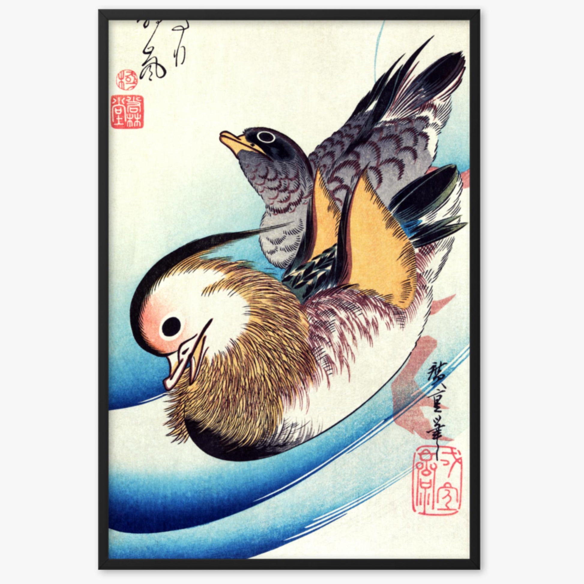 Utagawa Hiroshige - Two Mandarin Ducks 61x91 cm Poster With Black Frame