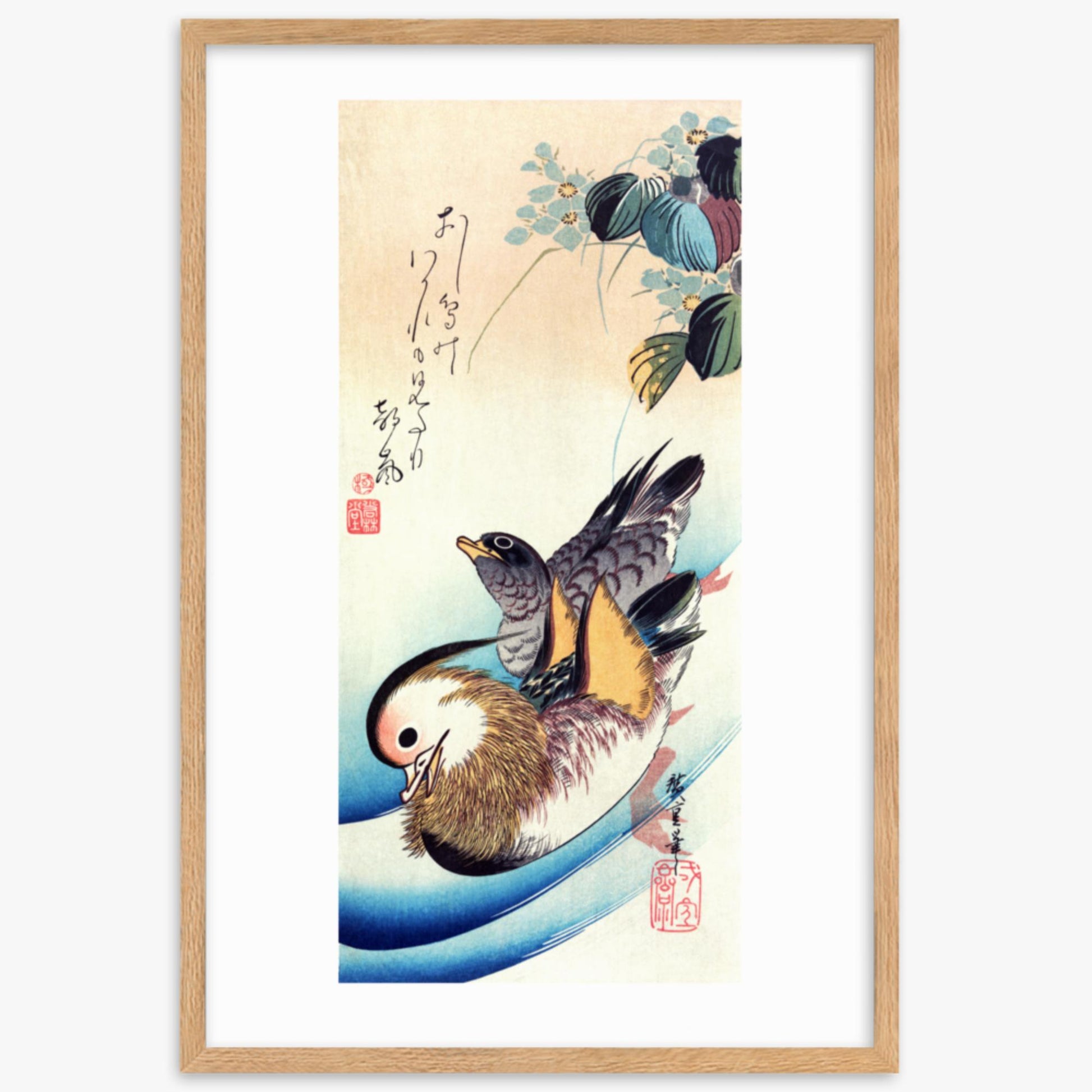 Utagawa Hiroshige - Two Mandarin Ducks 61x91 cm Poster With Oak Frame