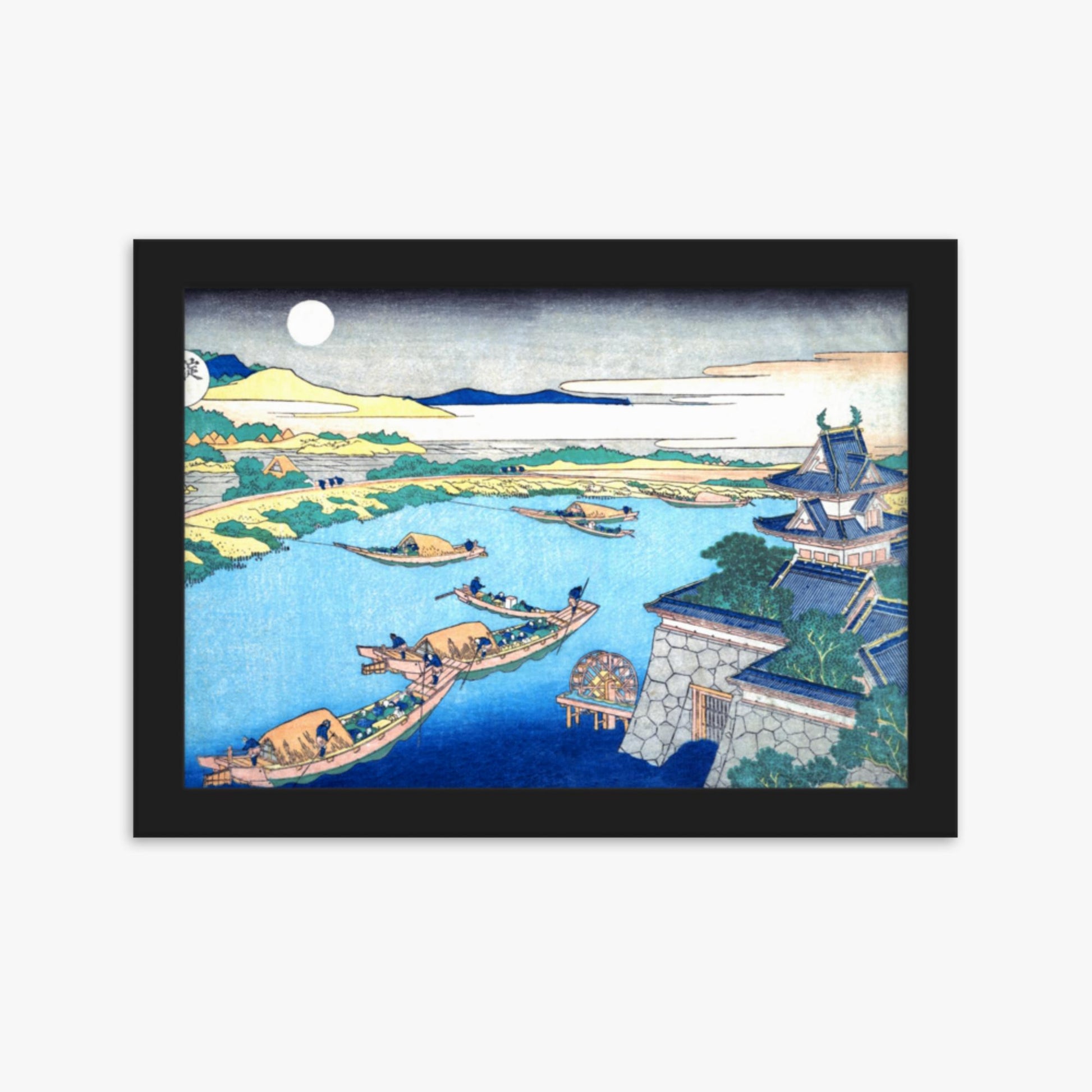 Katsushika Hokusai - Moonlight on the Yodo River 21x30 cm Poster With Black Frame