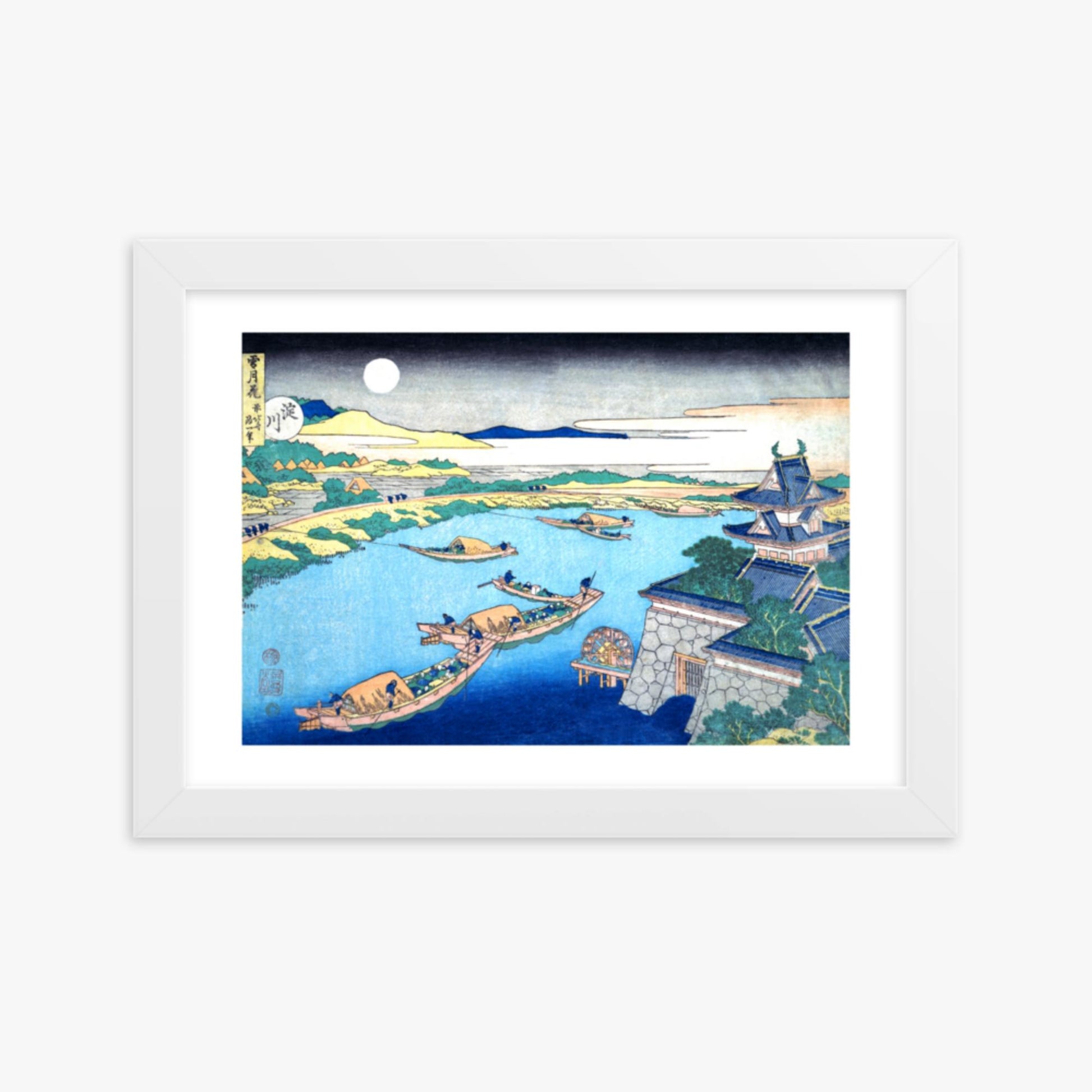 Katsushika Hokusai - Moonlight on the Yodo River 21x30 cm Poster With White Frame