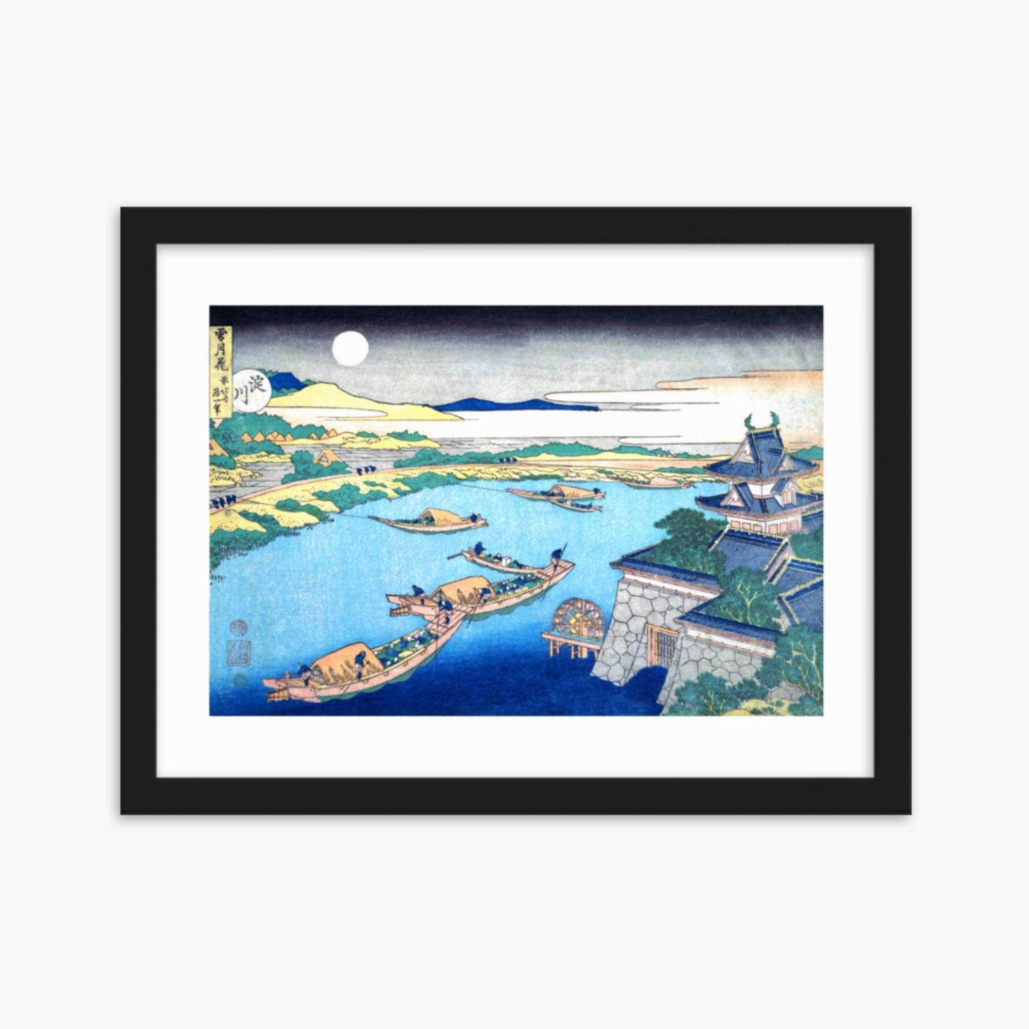 Katsushika Hokusai - Moonlight on the Yodo River 30x40 cm Poster With Black Frame