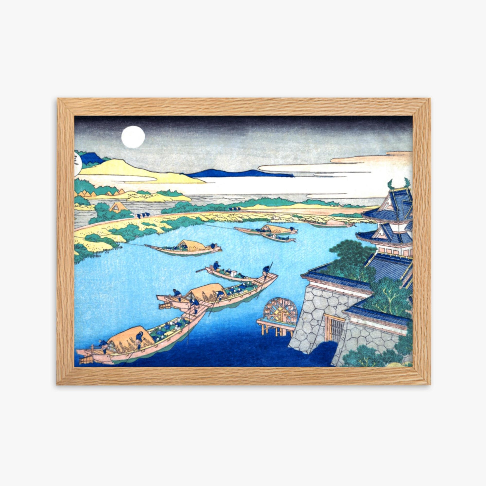 Katsushika Hokusai - Moonlight on the Yodo River 30x40 cm Poster With Oak Frame