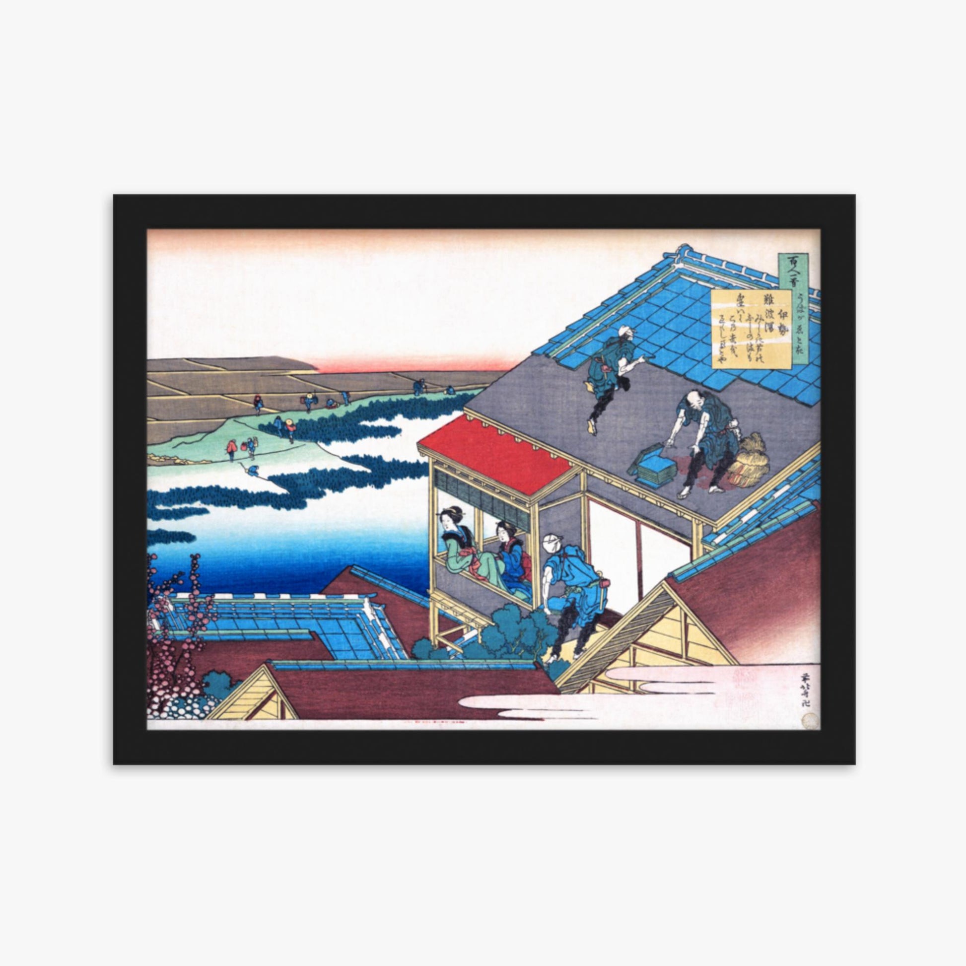 Katsushika Hokusai - Poem by Lady Ise 30x40 cm Poster With Black Frame