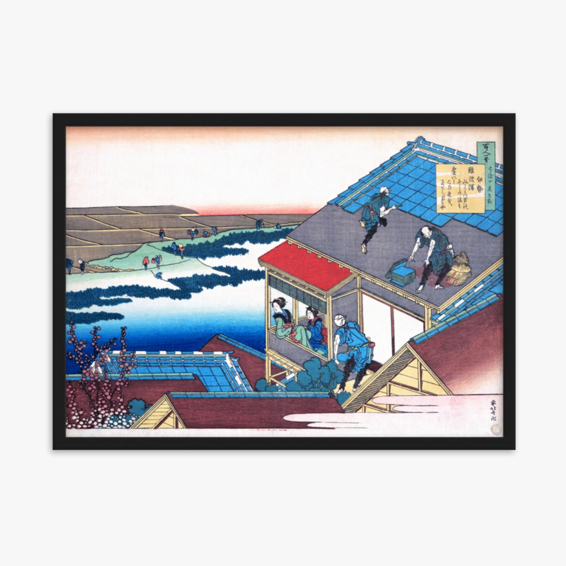 Katsushika Hokusai - Poem by Lady Ise 50x70 cm Poster With Black Frame