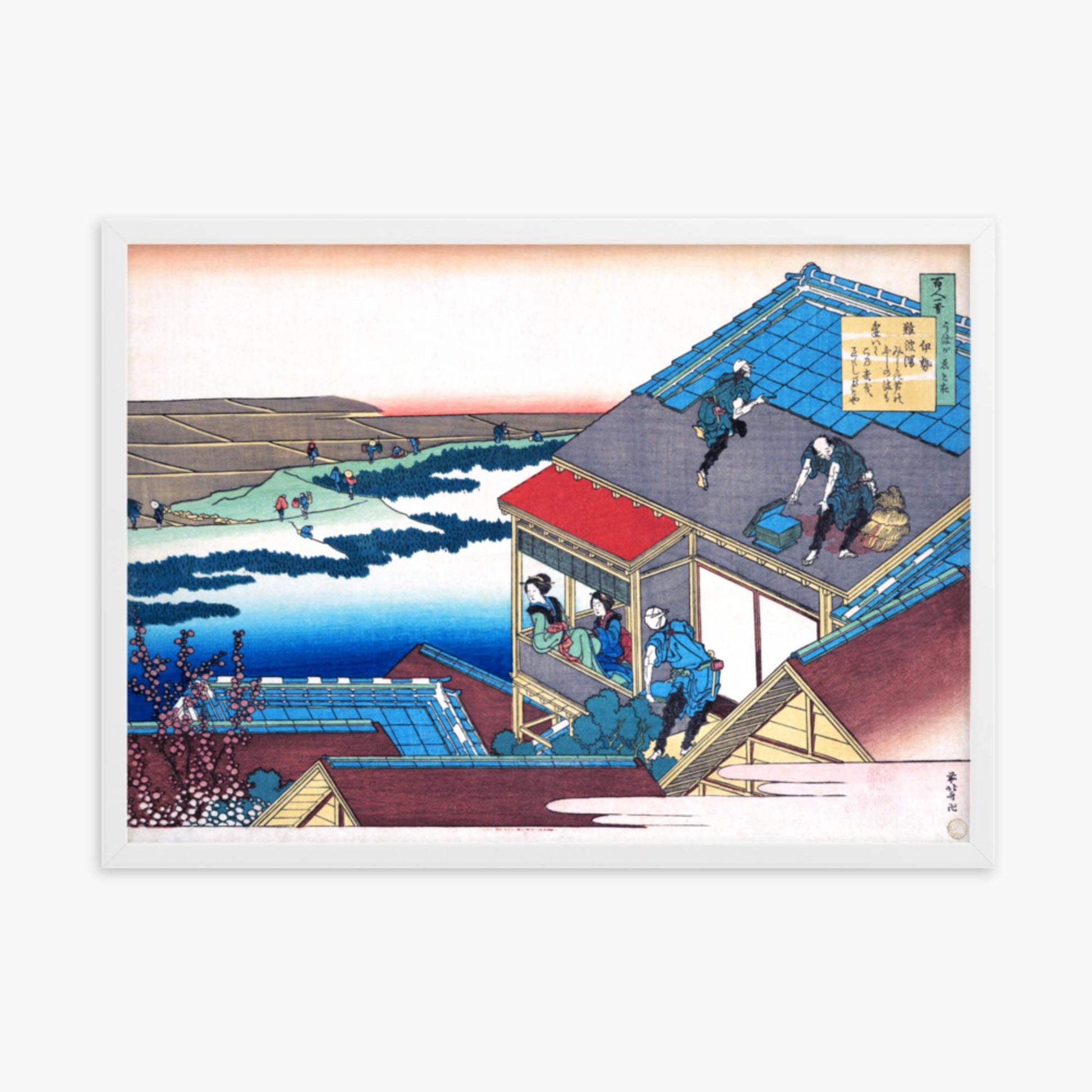 Katsushika Hokusai - Poem by Lady Ise 50x70 cm Poster With White Frame