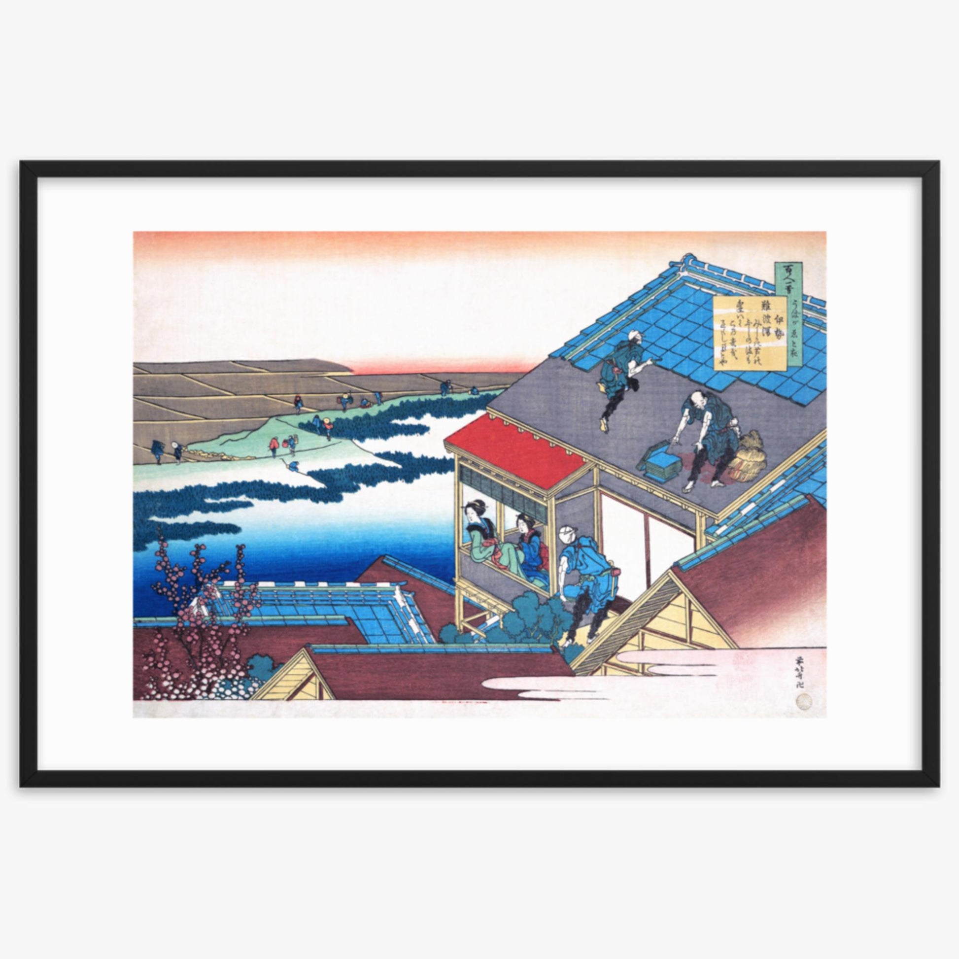 Katsushika Hokusai - Poem by Lady Ise 61x91 cm Poster With Black Frame