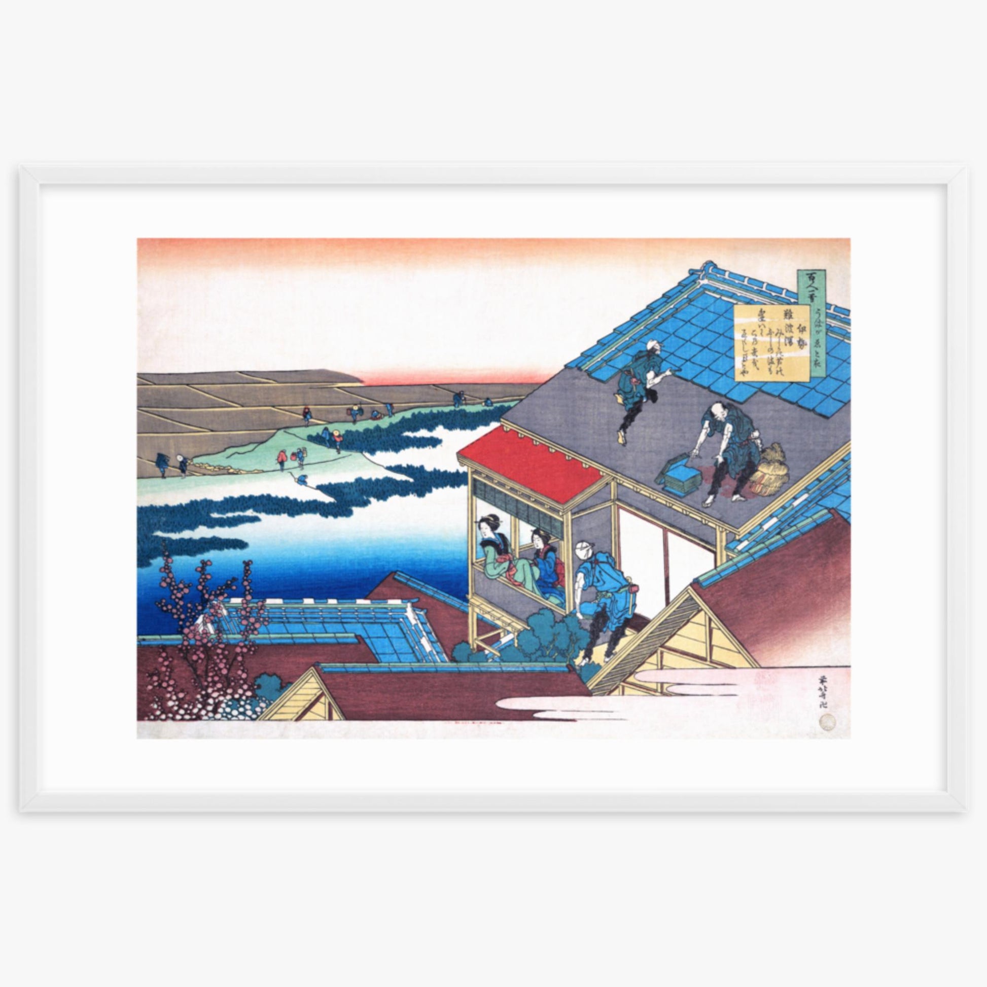 Katsushika Hokusai - Poem by Lady Ise 61x91 cm Poster With White Frame