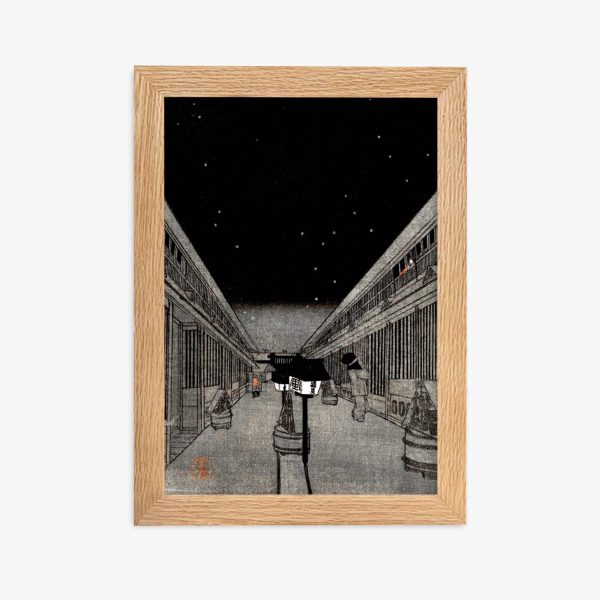 Utagawa Kunisada II - Main Street of the Yoshiwara on a Starlight Night 21x30 cm Poster With Oak Frame