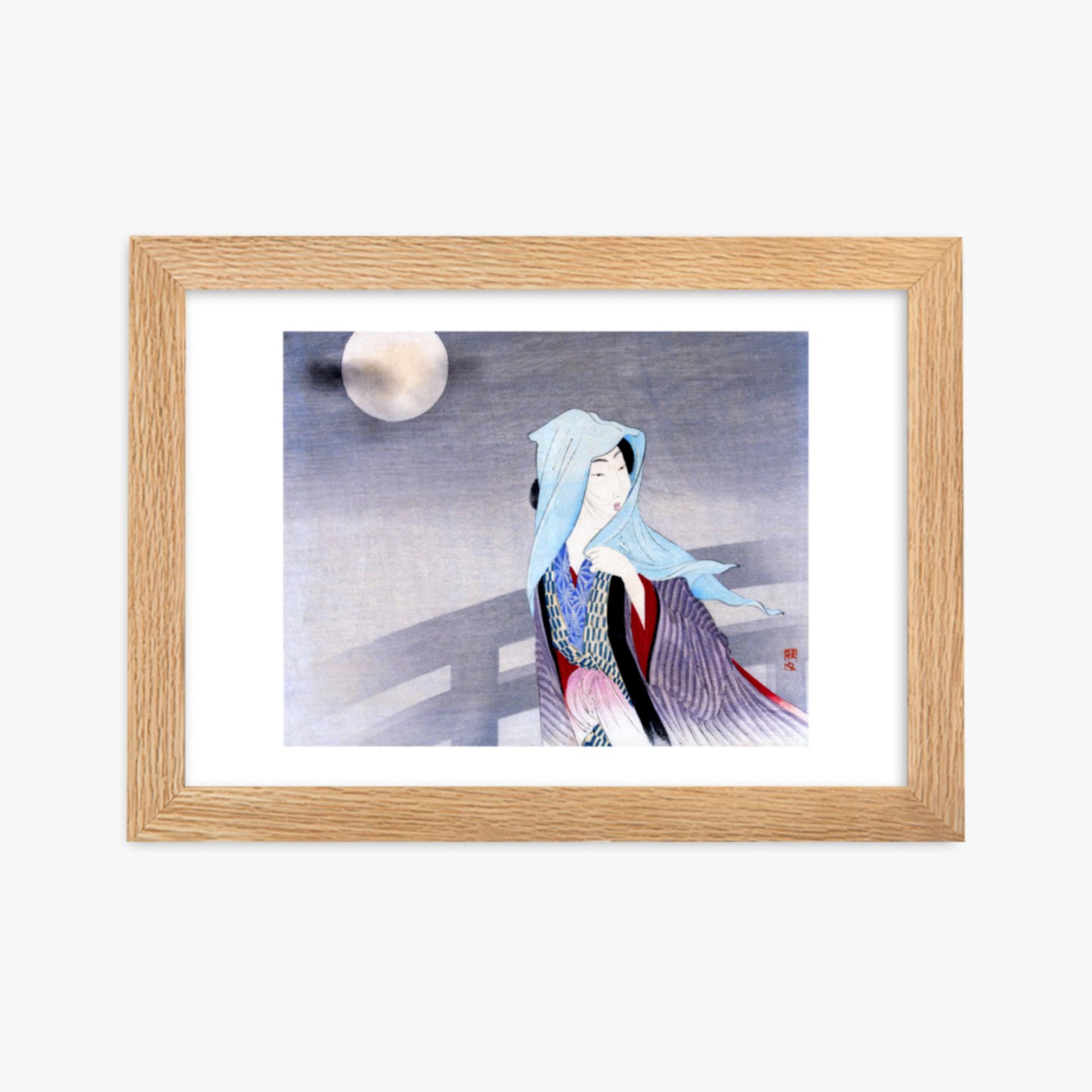 Takeuchi Keishu - Full Moon 21x30 cm Poster With Oak Frame