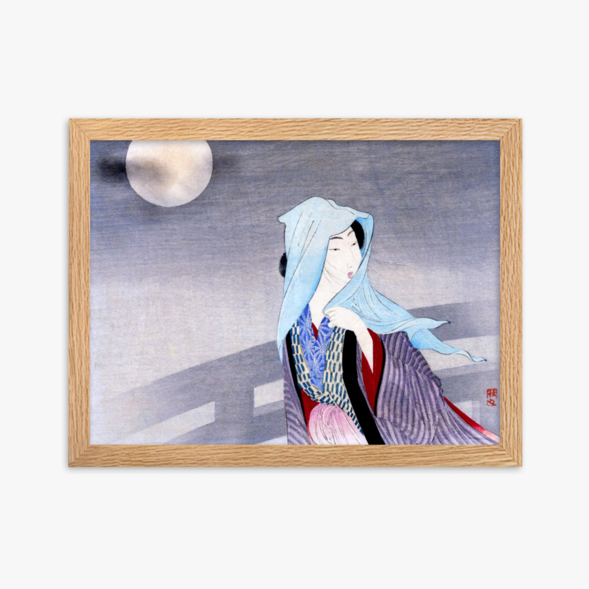 Takeuchi Keishu - Full Moon 30x40 cm Poster With Oak Frame